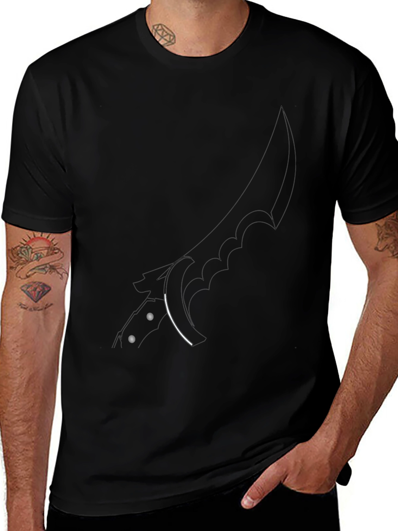 Graphic Tee - Sword Design Black T-Shirt
