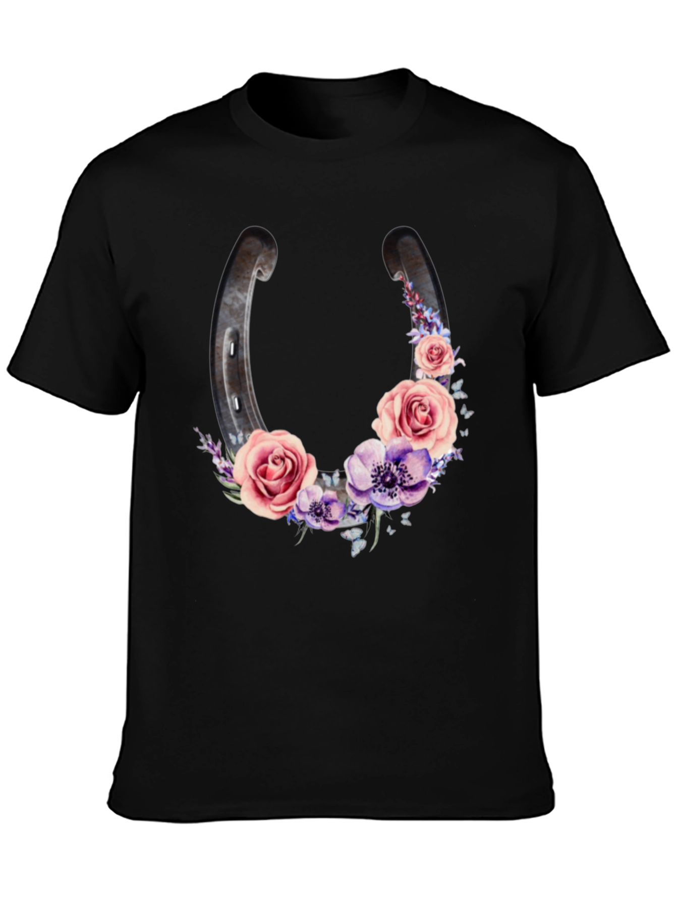 Floral Horseshoe Graphic Black T-Shirt