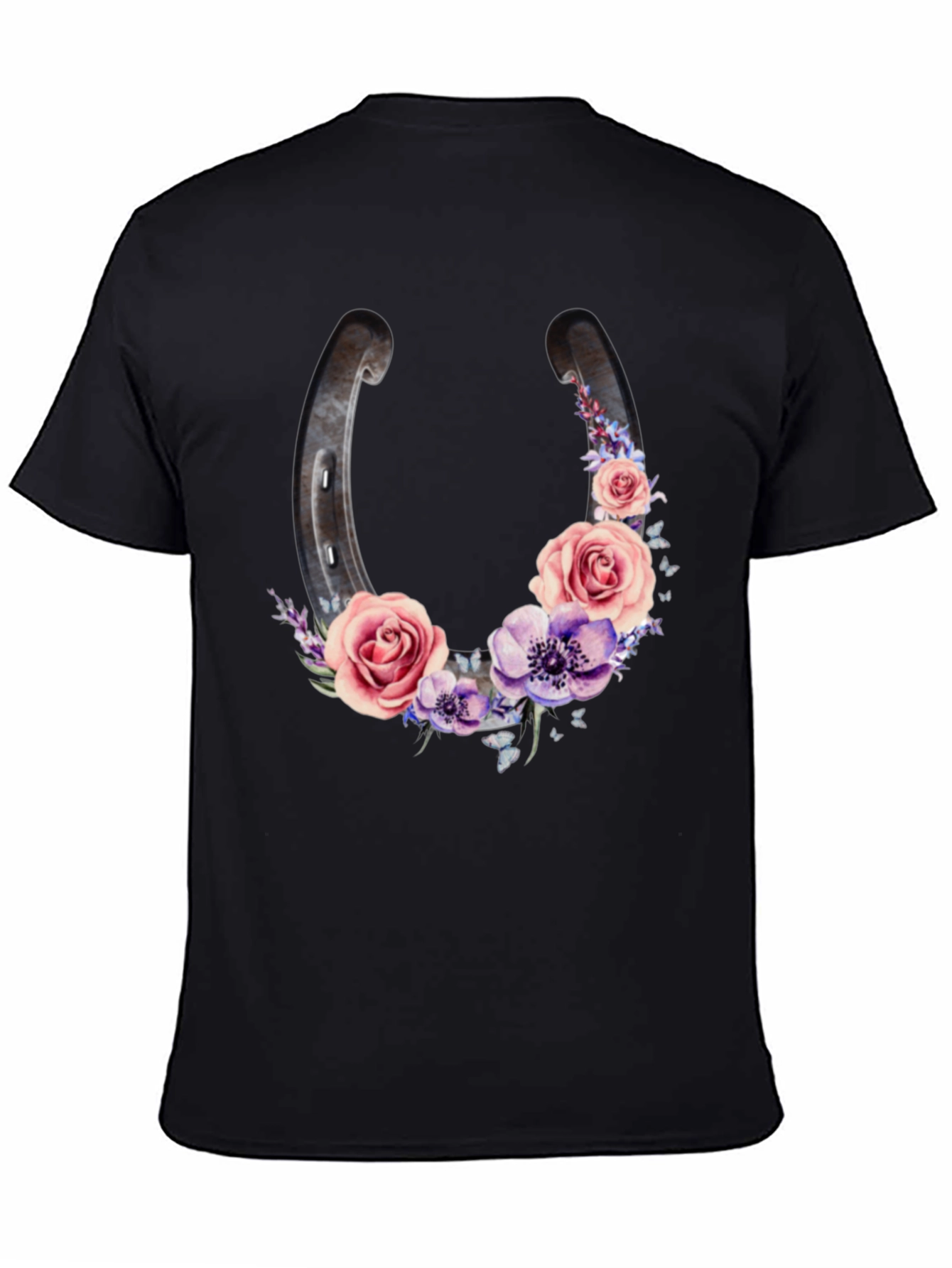 Floral Horseshoe Graphic Black T-Shirt