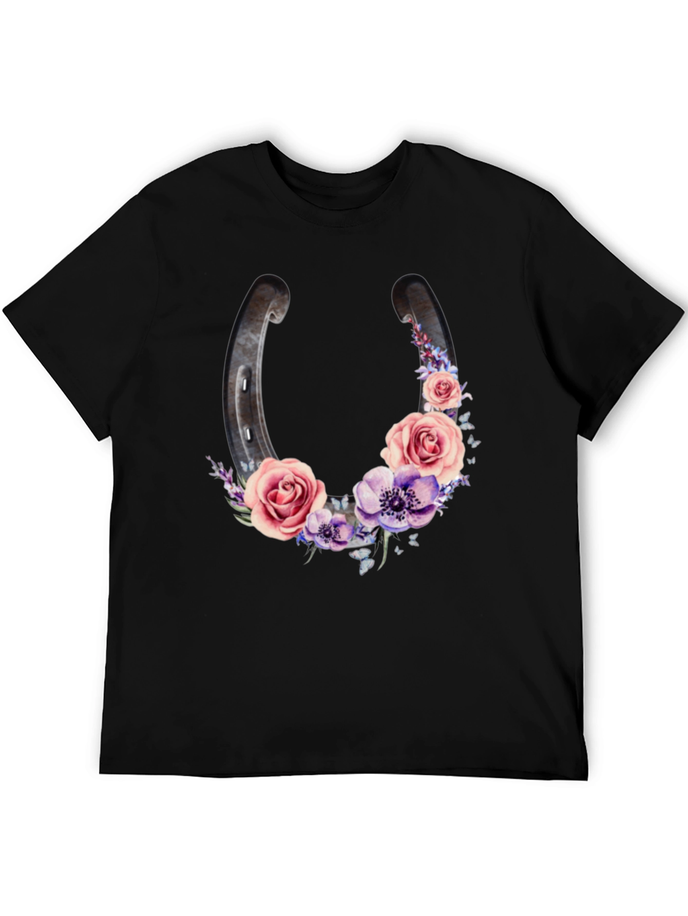 Floral Horseshoe Graphic Black T-Shirt