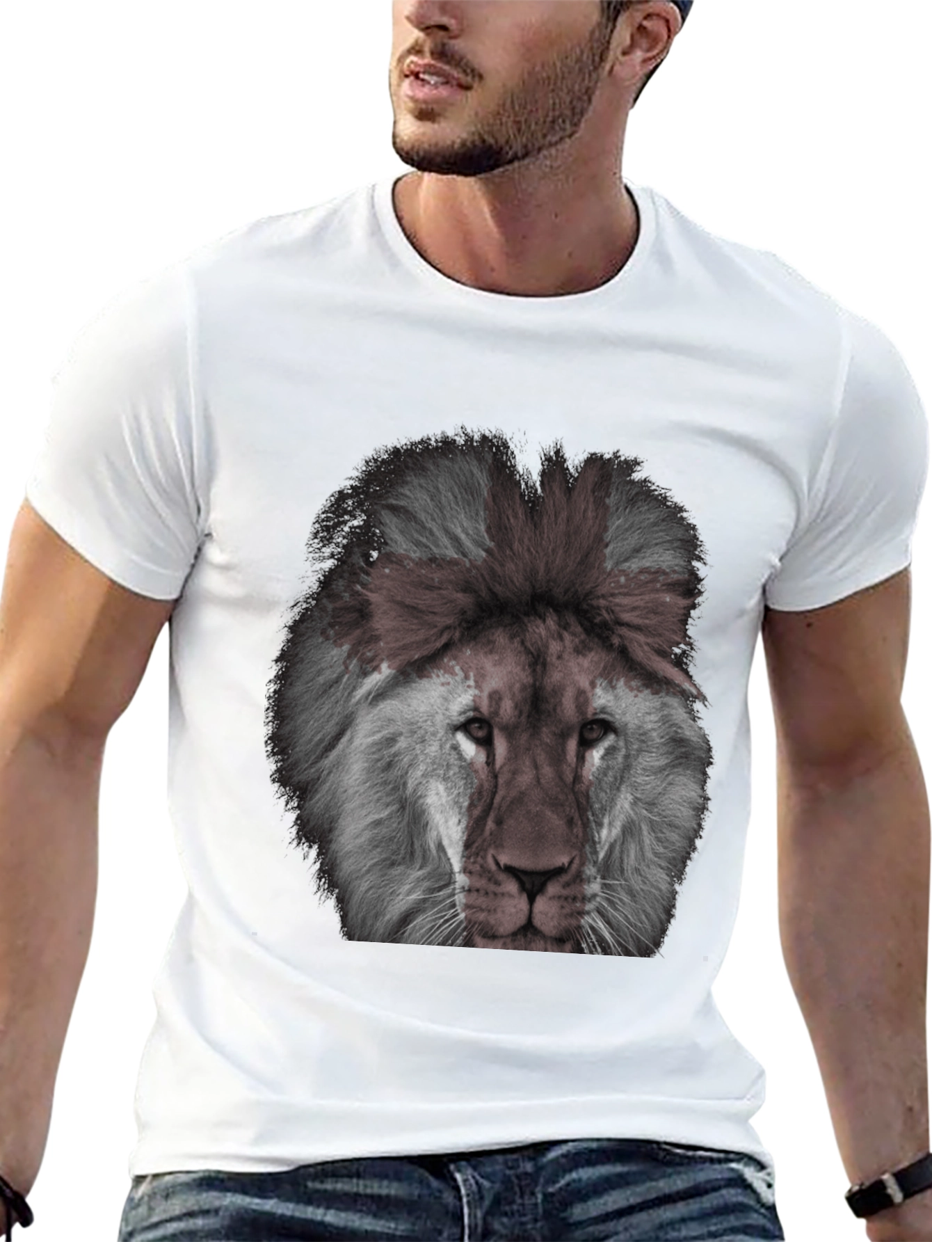 Lion Graphic Print Mens Black T-Shirt