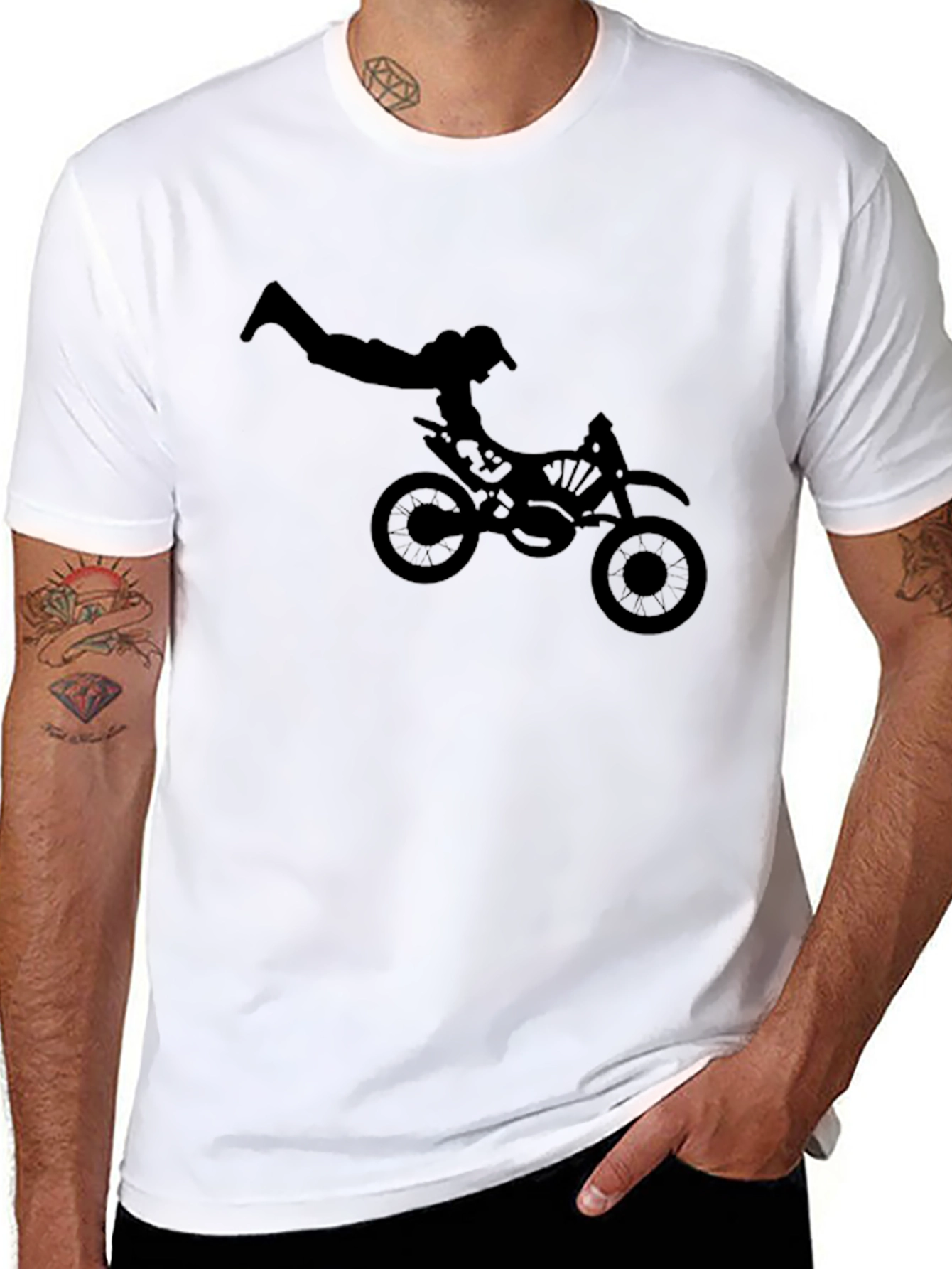 Black Graphic Tee: Motocross Stunt Design
