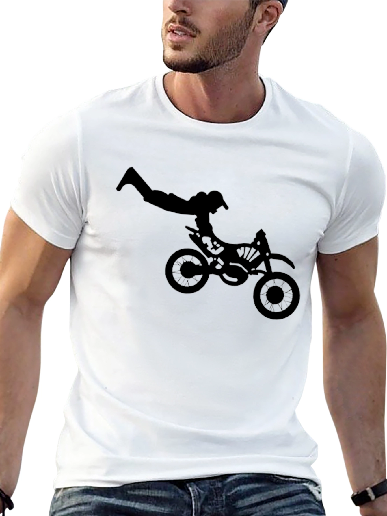 Black Graphic Tee: Motocross Stunt Design
