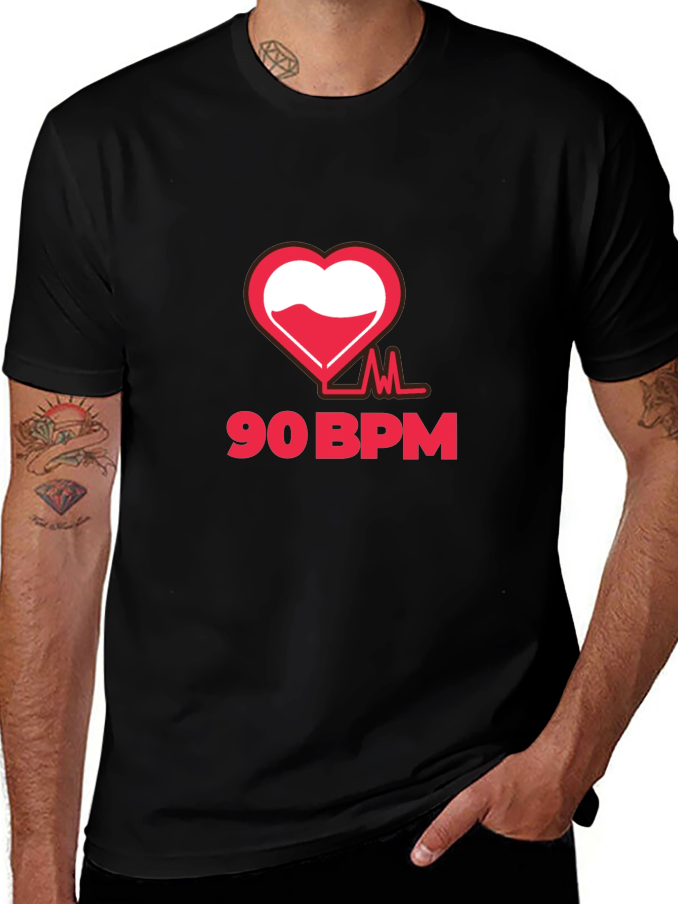 90 BPM Heartbeat Graphic T-Shirt - Black