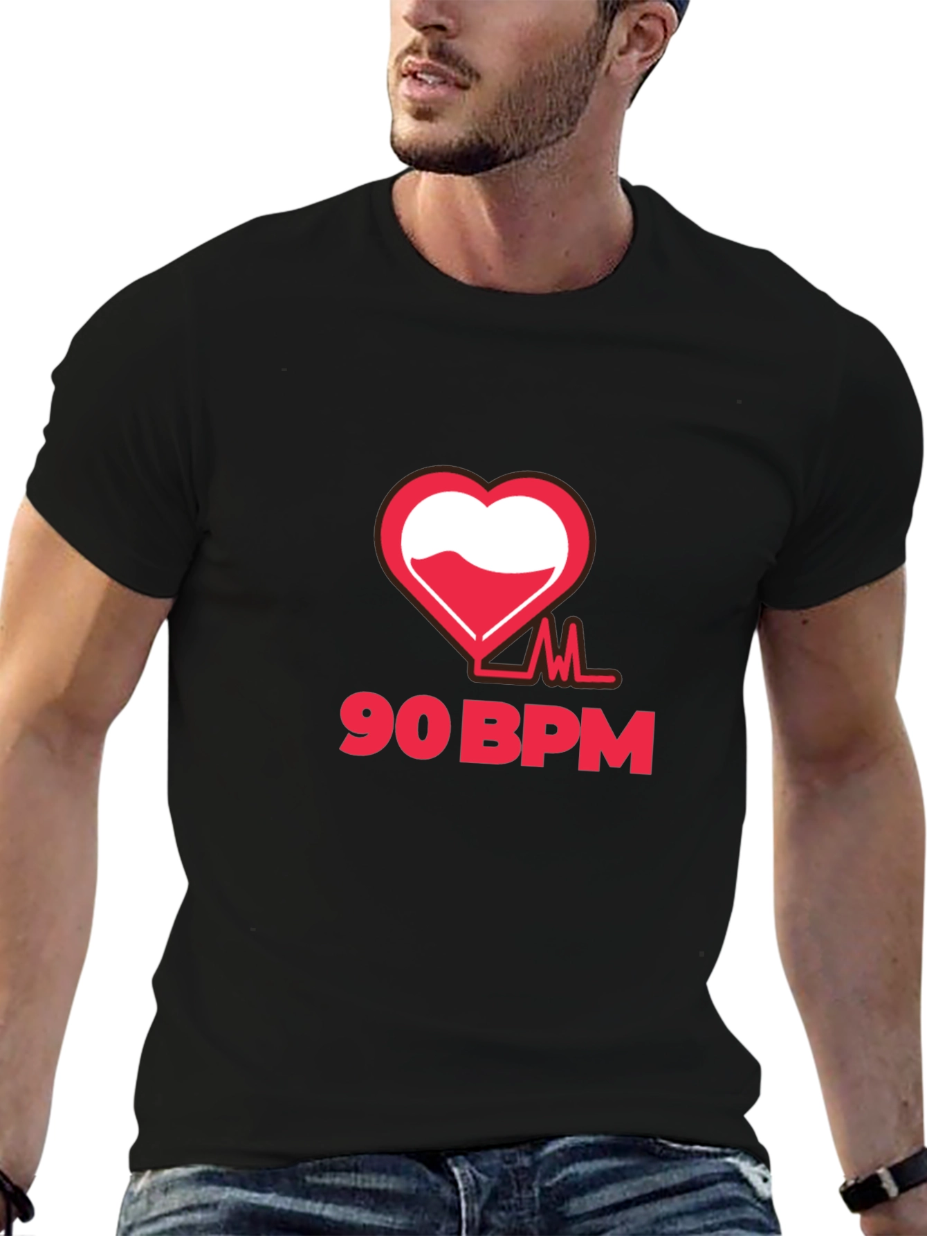 90 BPM Heartbeat Graphic T-Shirt - Black