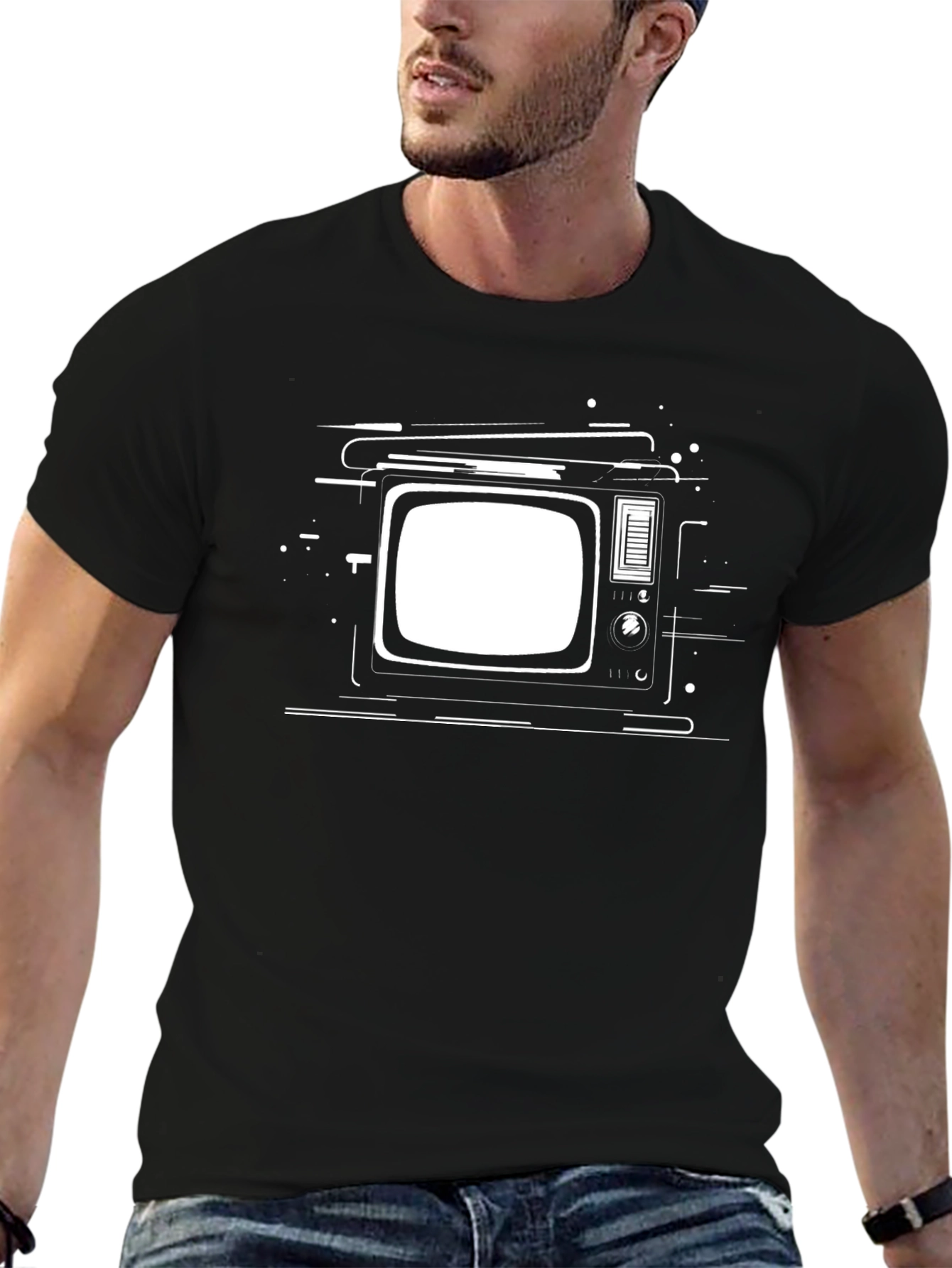 Retro TV Graphic Tee - Black Casual T-Shirt