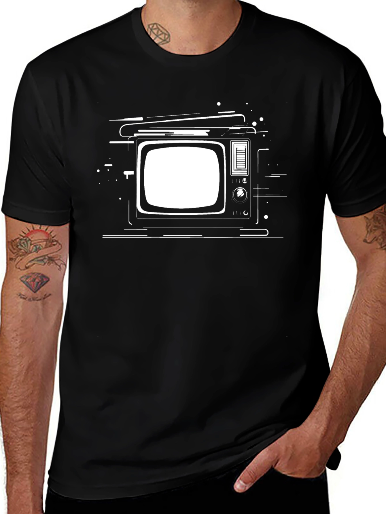 Retro TV Graphic Tee - Black Casual T-Shirt