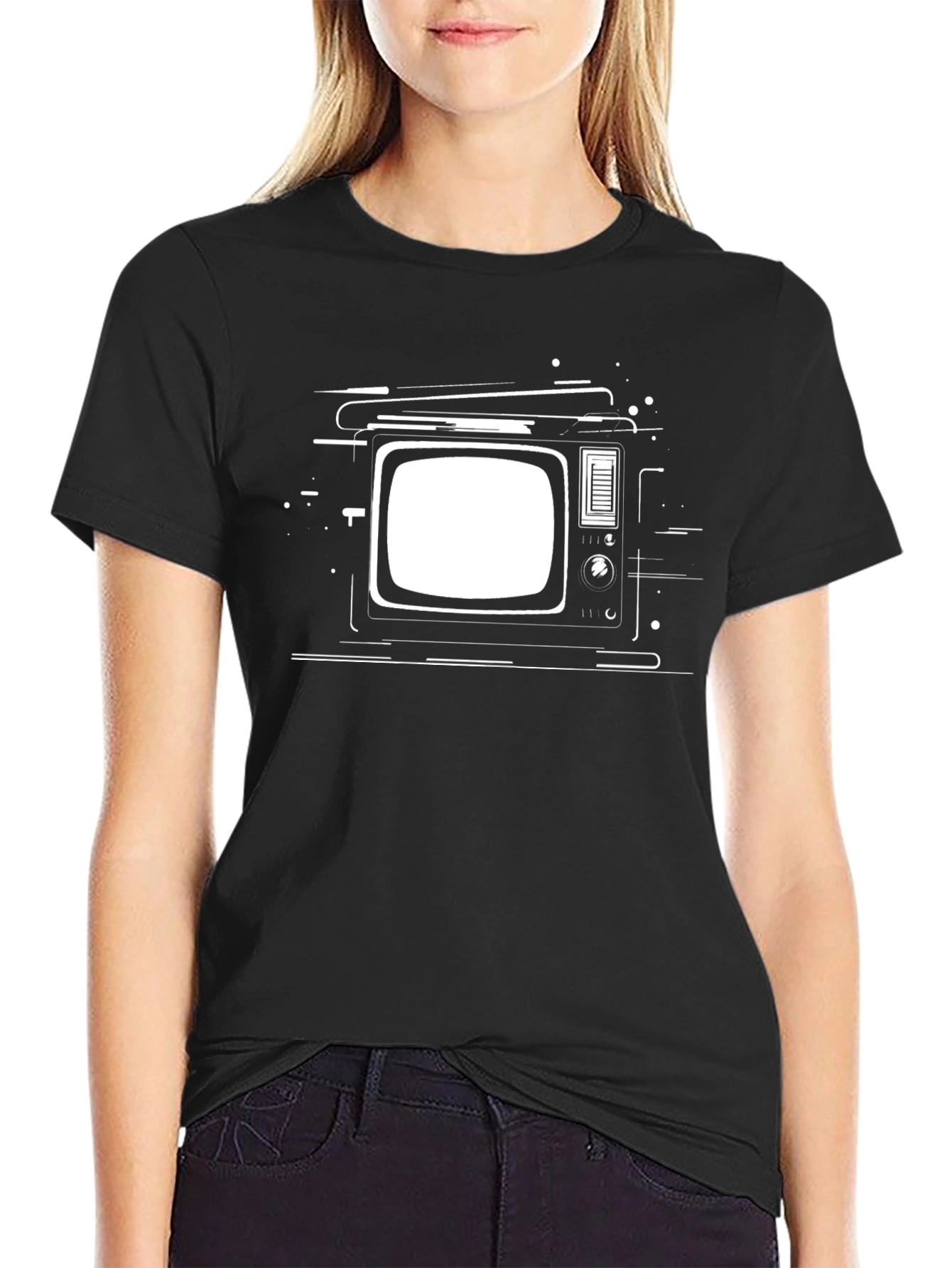 Retro TV Graphic Tee - Black Casual T-Shirt