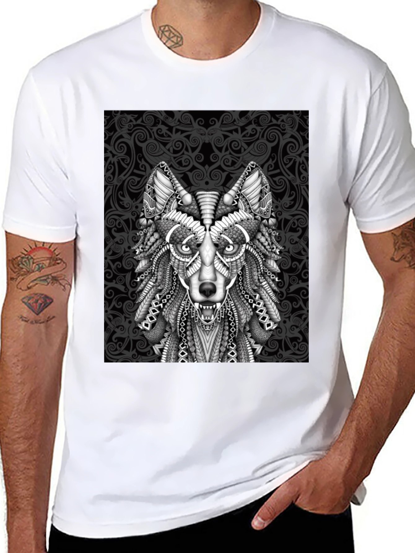 Wolf Graphic Tee - Tribal Art Style