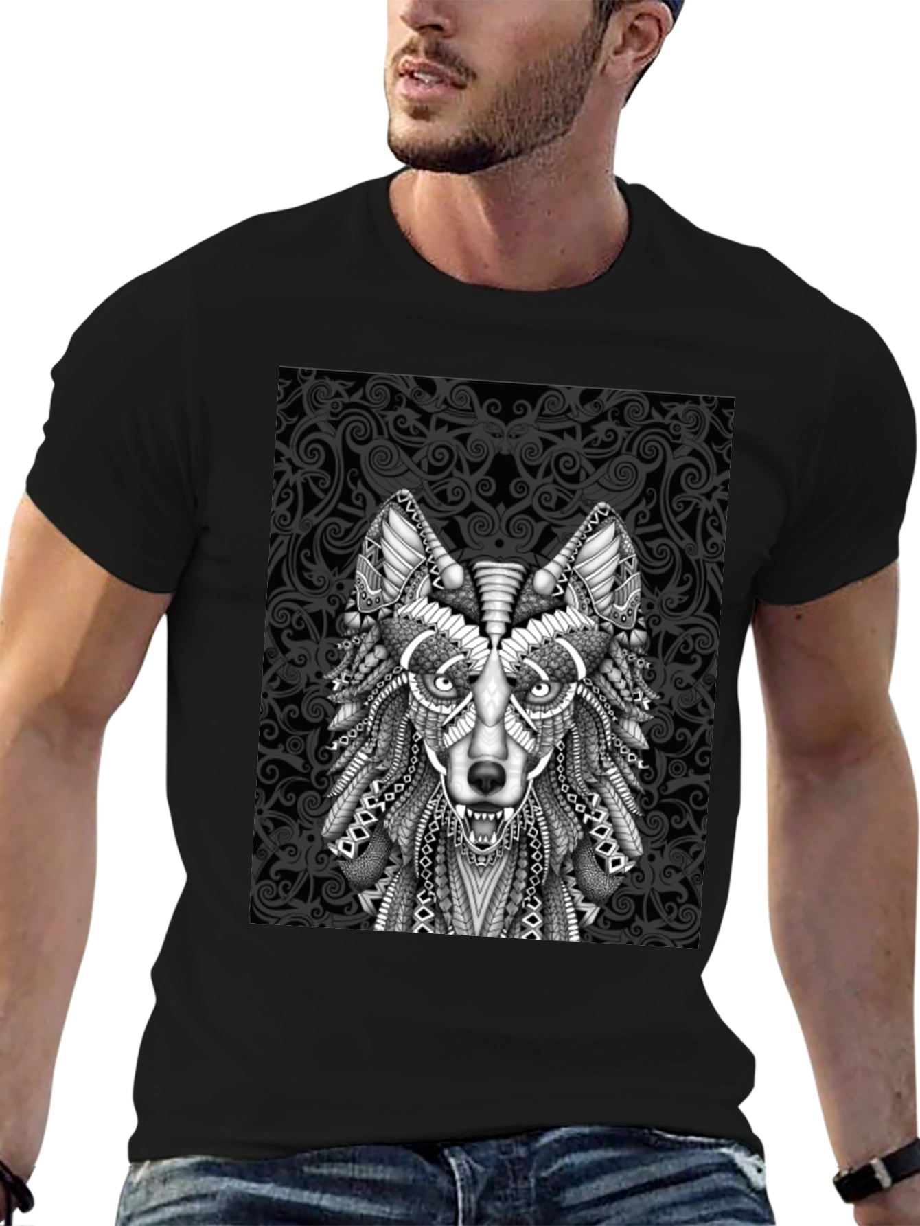 Wolf Graphic Tee - Tribal Art Style