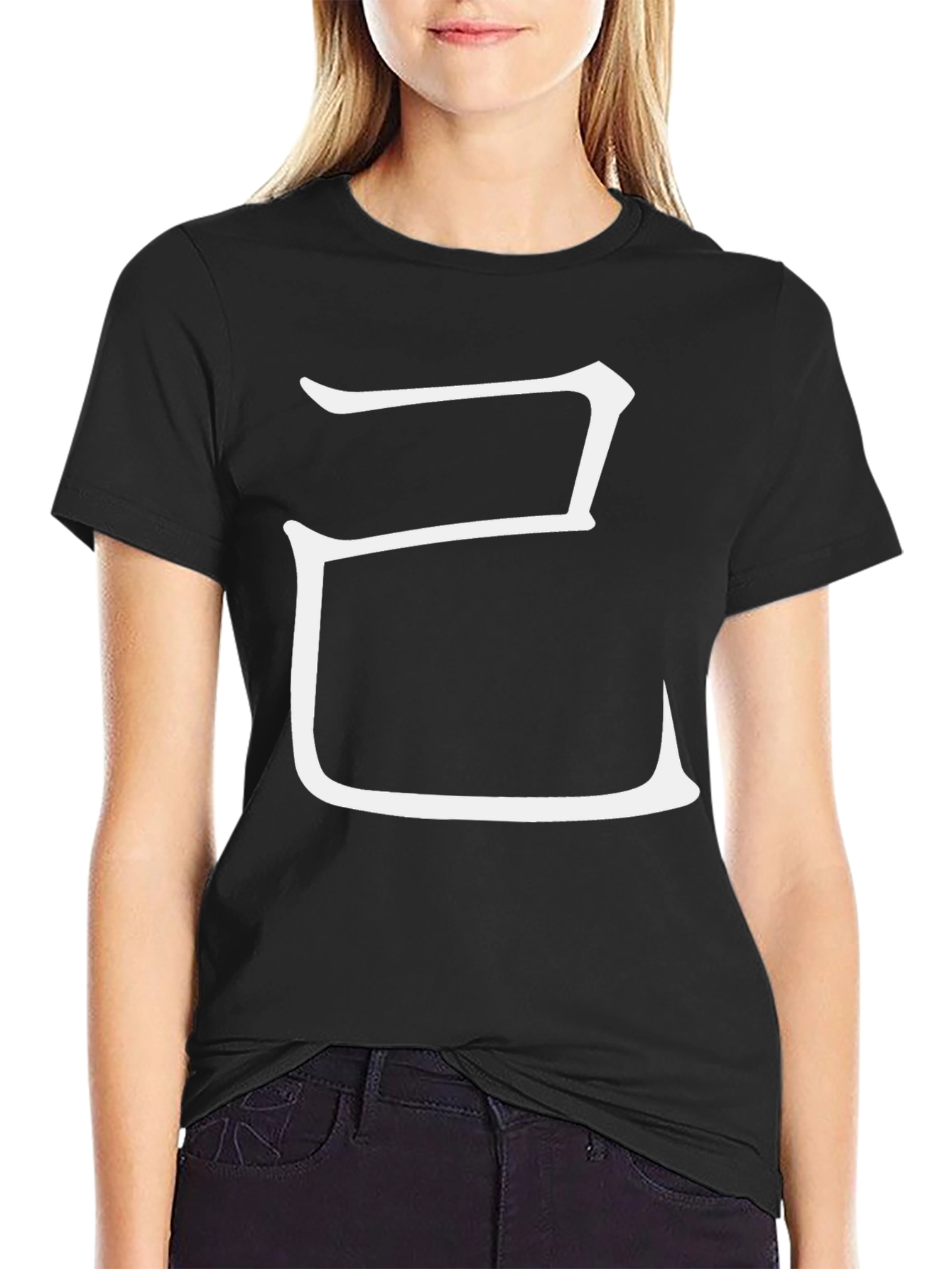 Black T-Shirt with White Chinese Character Graphic