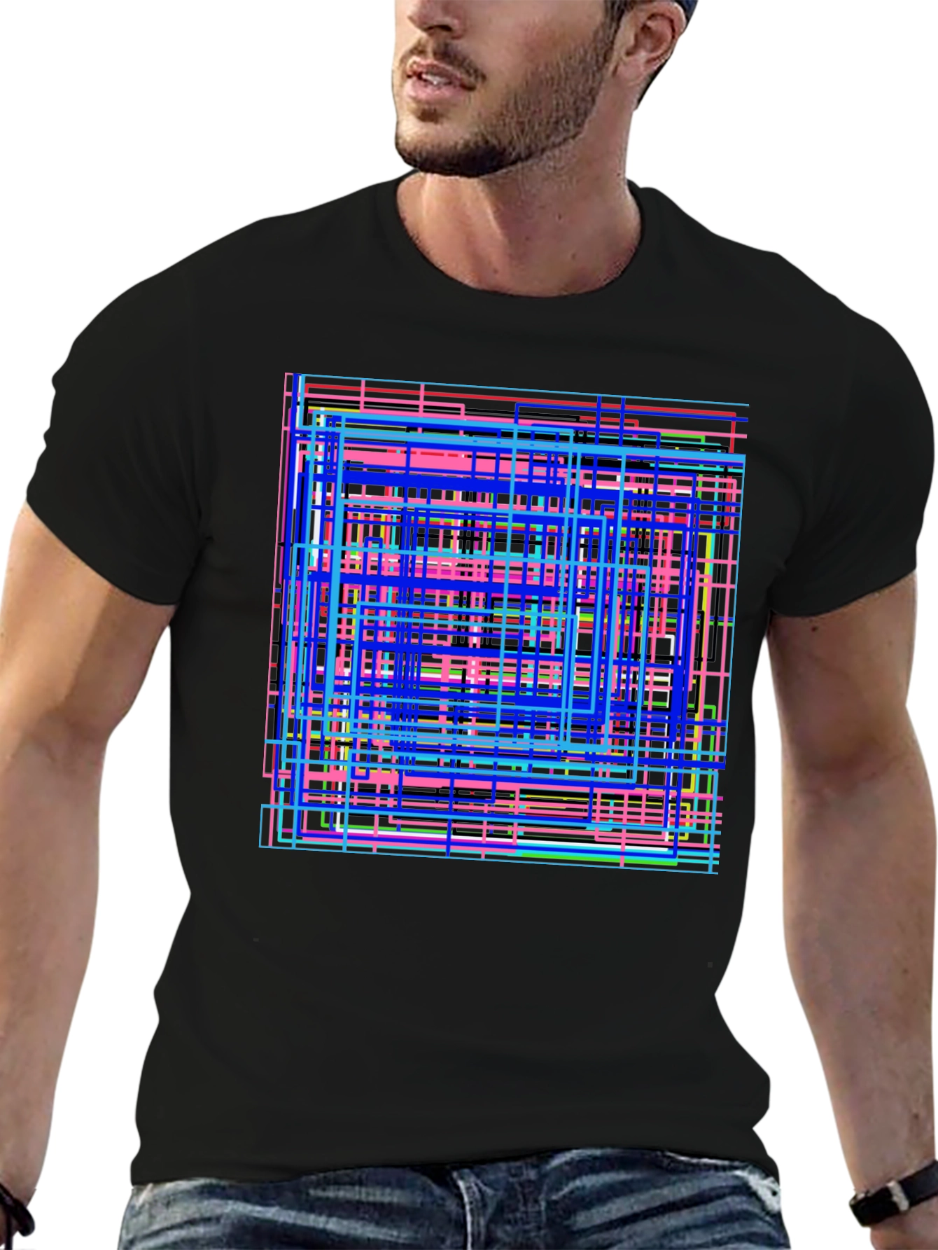 Geometric Line Art Graphic Tee - Modern Style