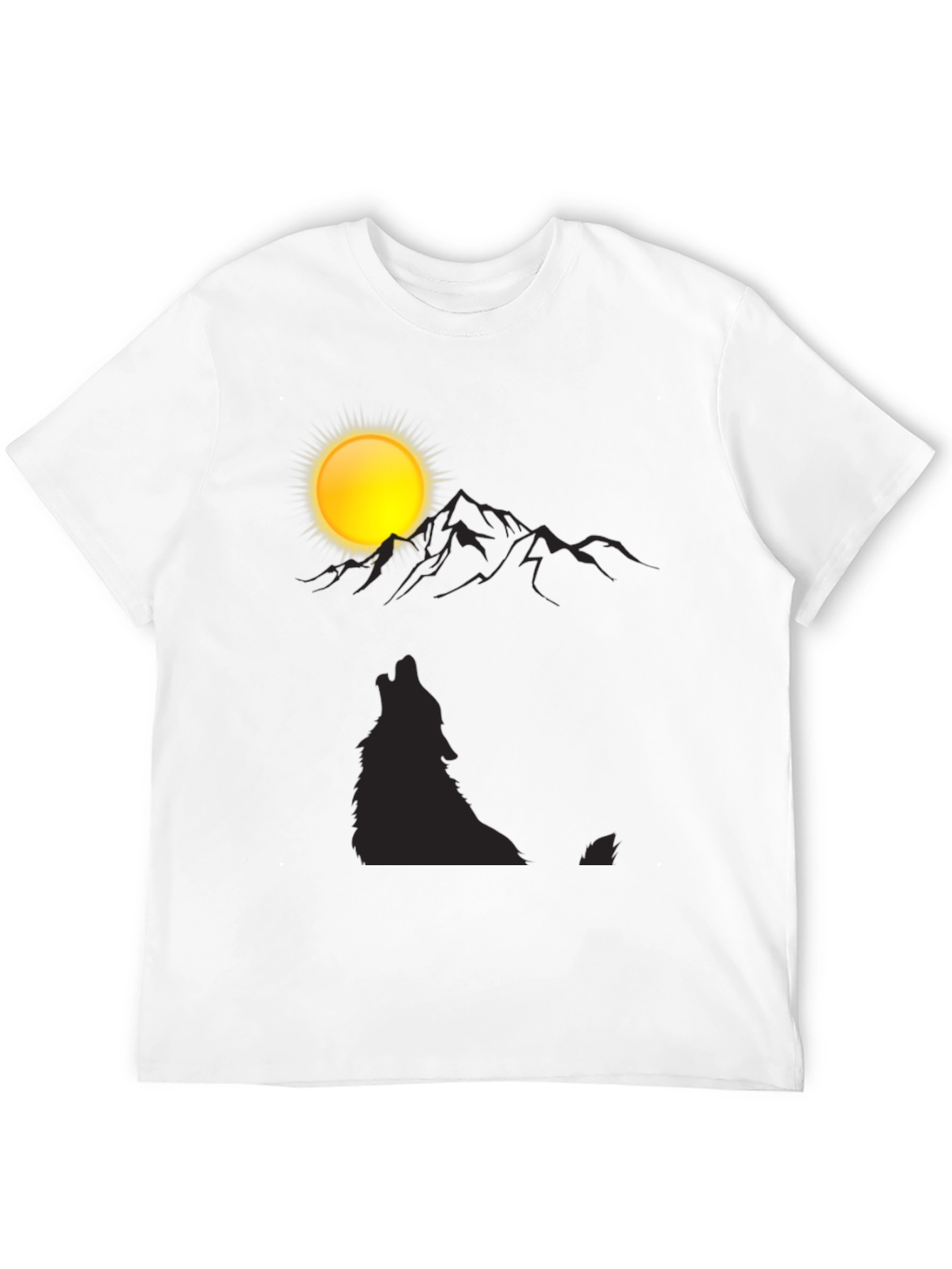 Wolf Howling at Moon Mountain Black T-Shirt