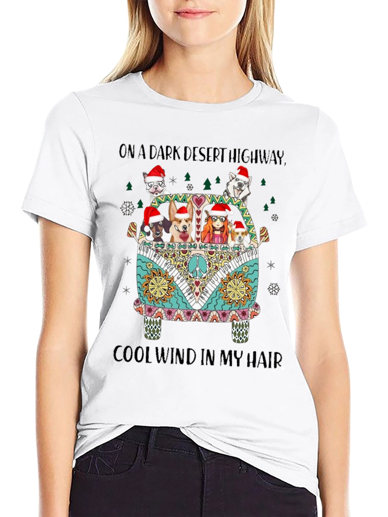 On A Dark Desert Highway Dogs Christmas T-Shirt