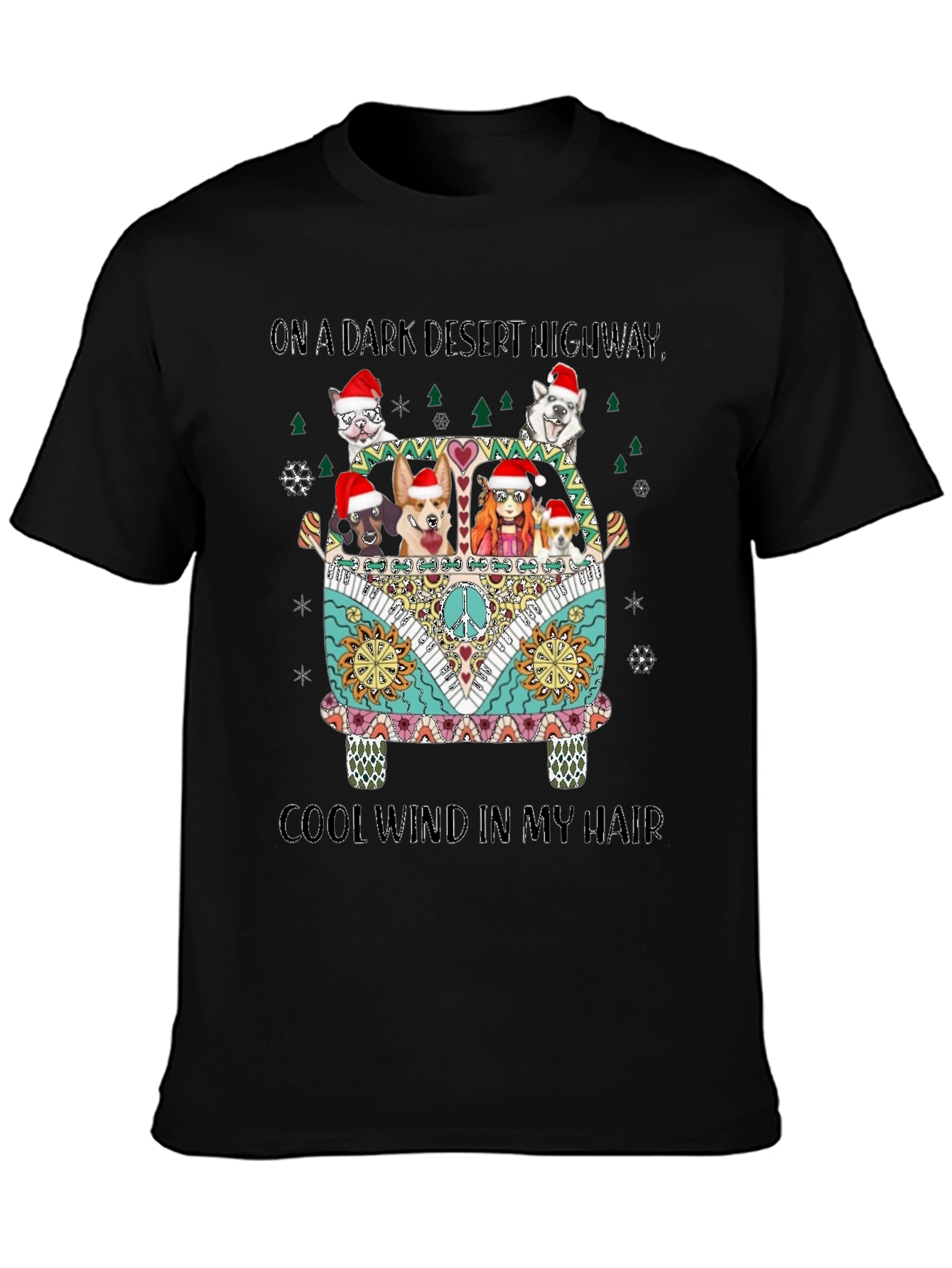 On A Dark Desert Highway Dogs Christmas T-Shirt