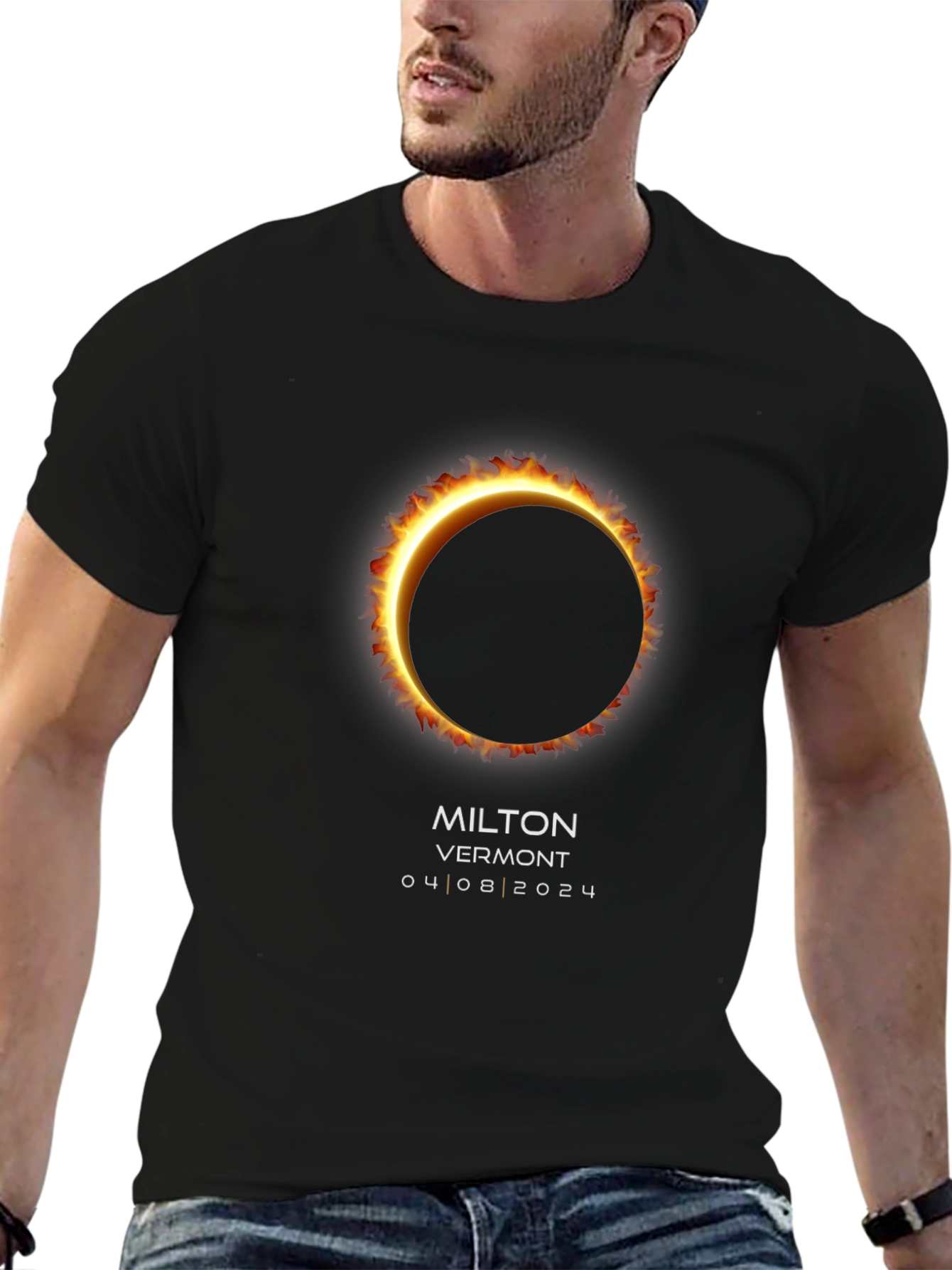 Milton Vermont Eclipse 2024 Black T-Shirt