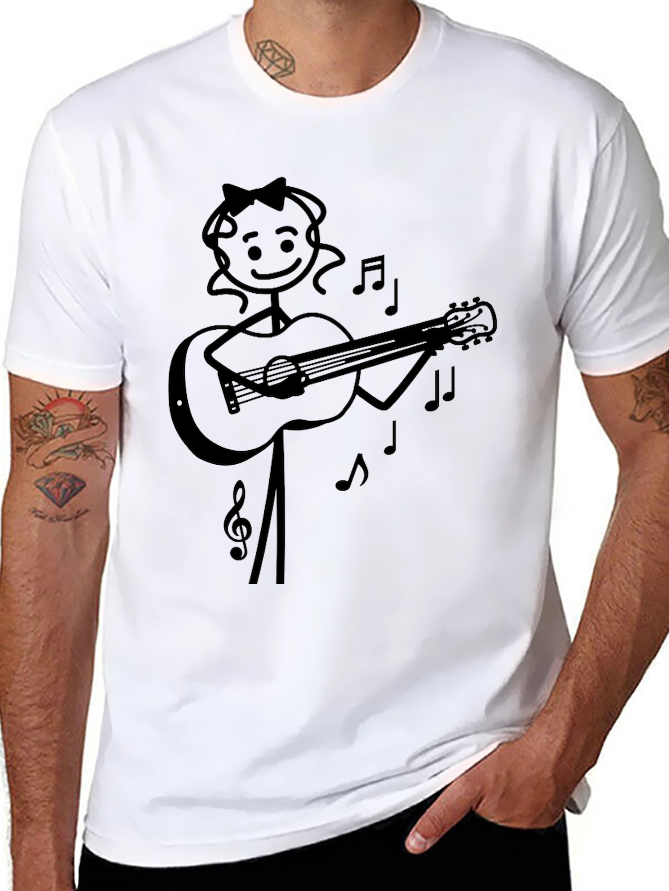 Guitar Girl Graphic Black T-Shirt
