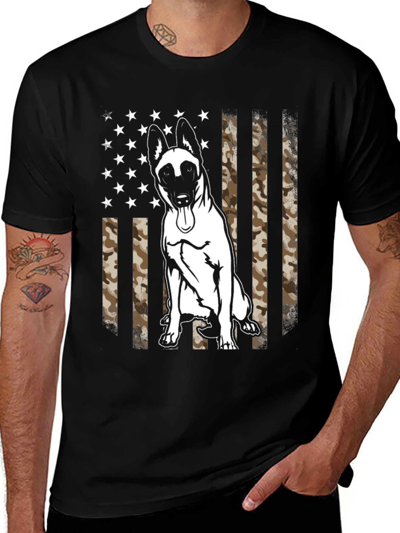 Malinois Dog US Flag Camo Mens T-Shirt