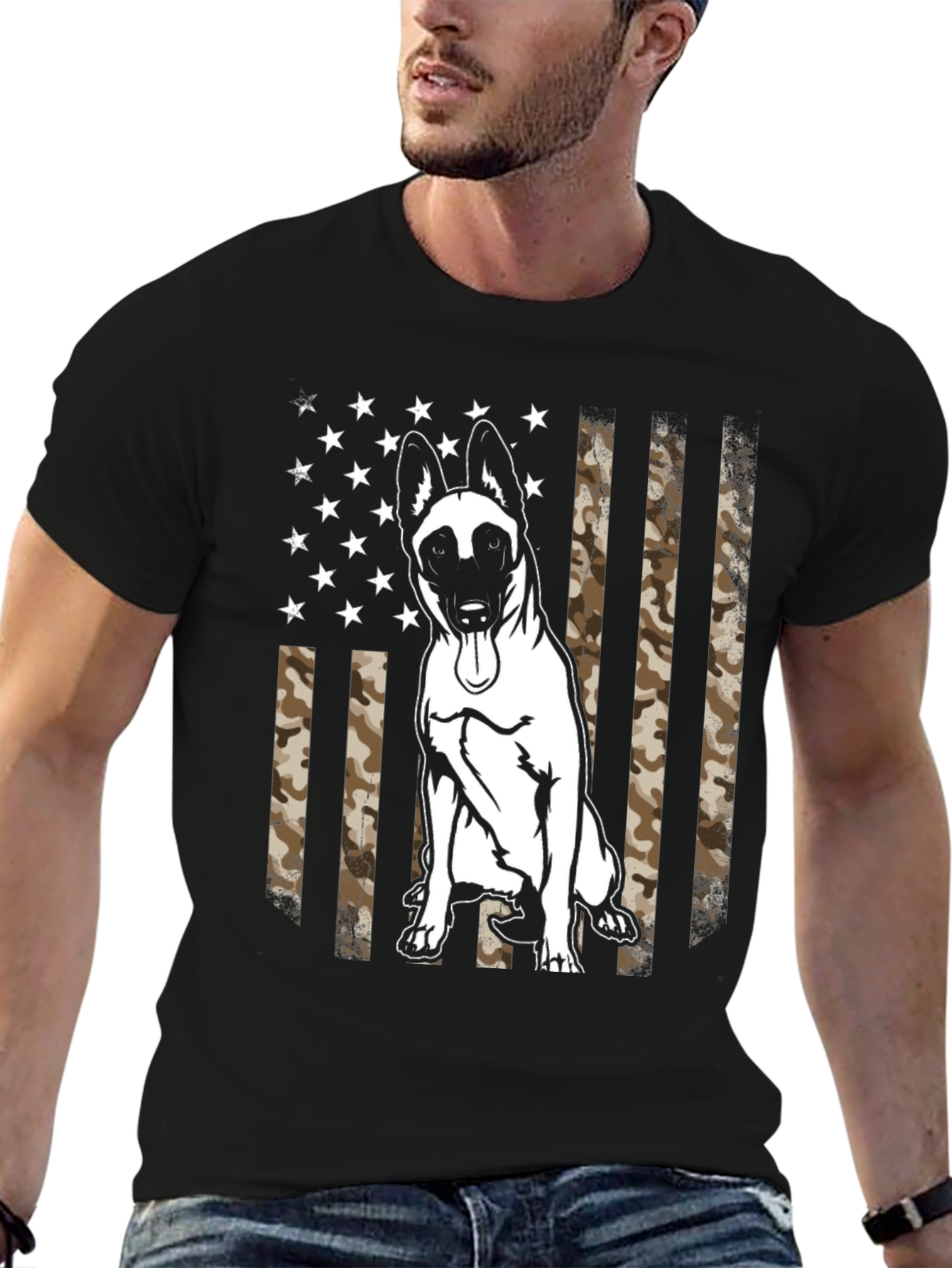 Malinois Dog US Flag Camo Mens T-Shirt