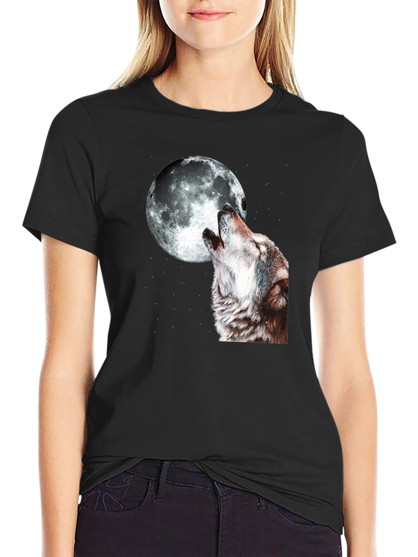 Wolf Howling at Moon Graphic T-Shirt
