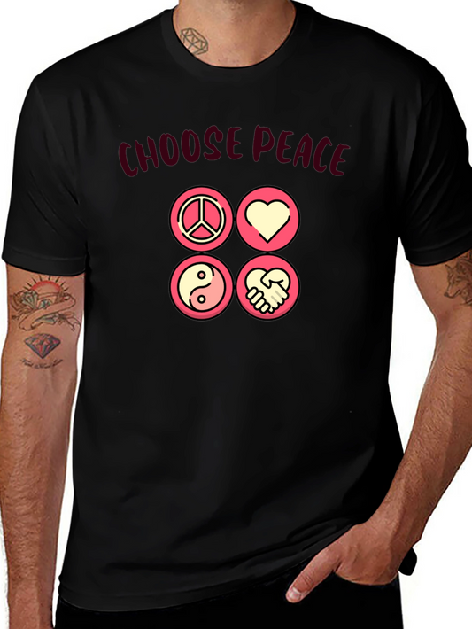 Choose Peace Graphic T-Shirt - Black Cotton Blend