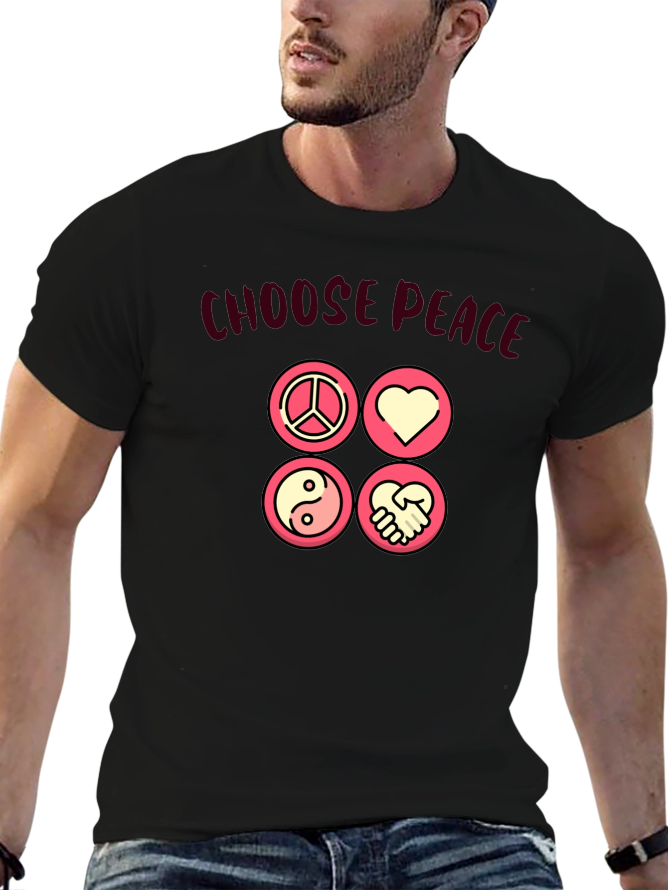 Choose Peace Graphic T-Shirt - Black Cotton Blend