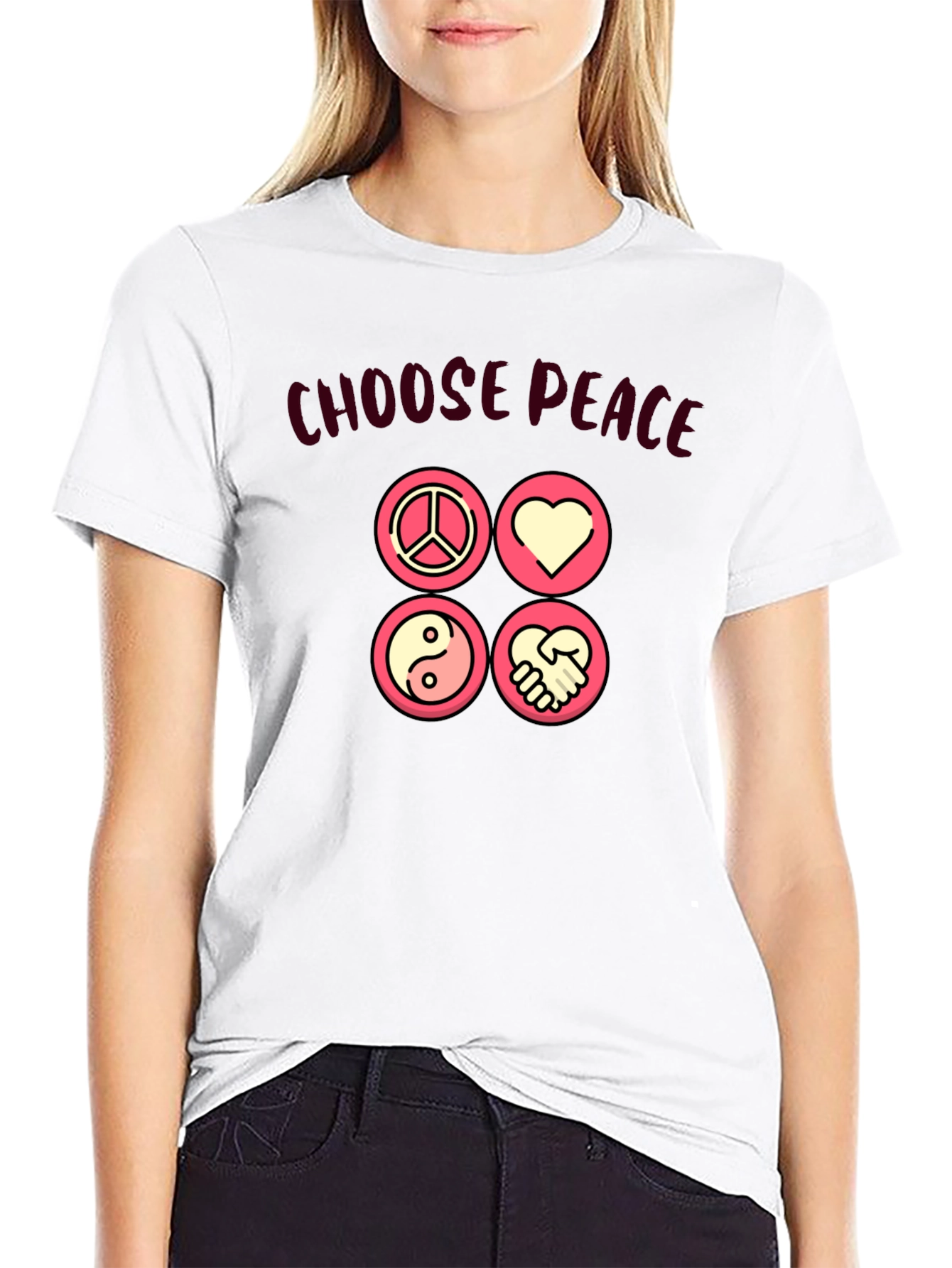 Choose Peace Graphic T-Shirt - Black Cotton Blend
