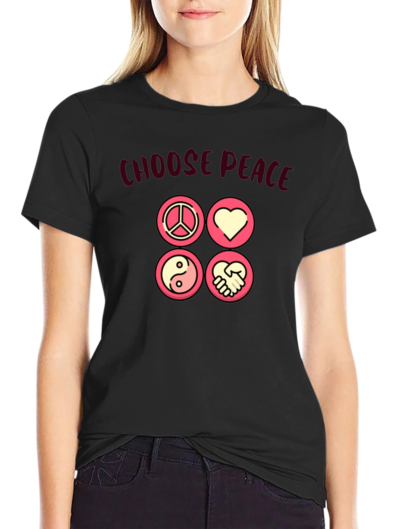 Choose Peace Graphic T-Shirt - Black Cotton Blend