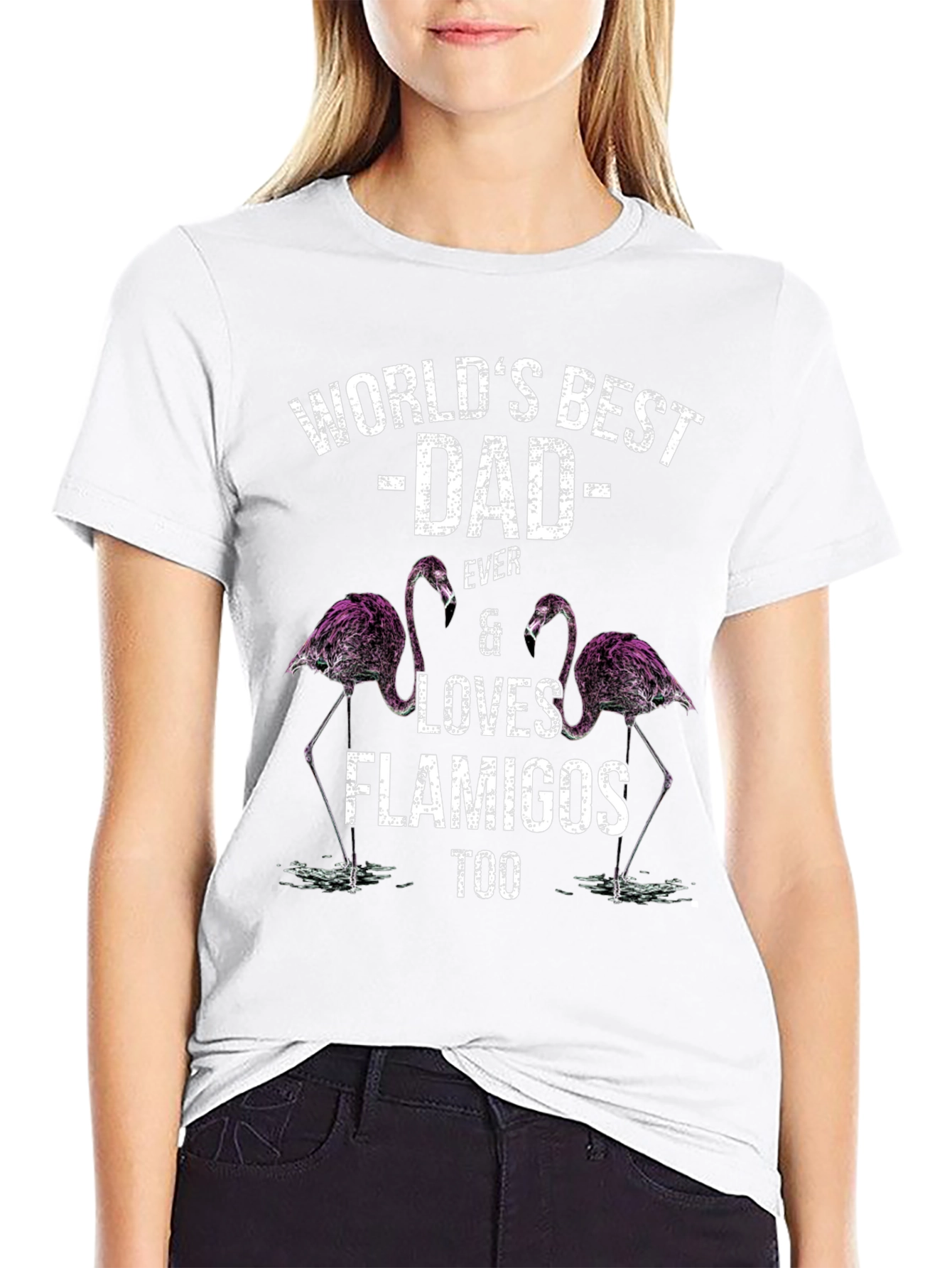 Worlds Best Dad Flamingo Graphic T-Shirt