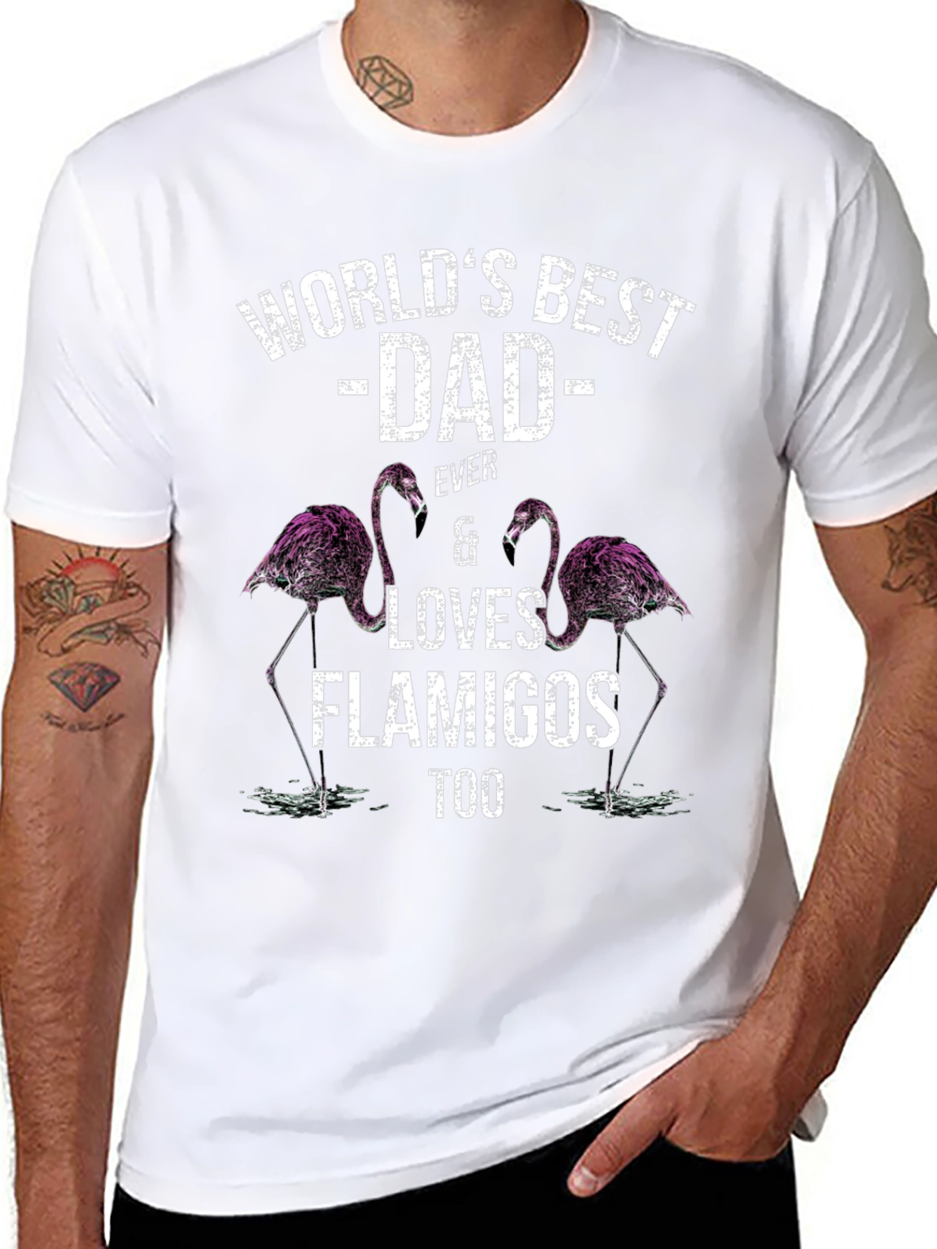 Worlds Best Dad Flamingo Graphic T-Shirt
