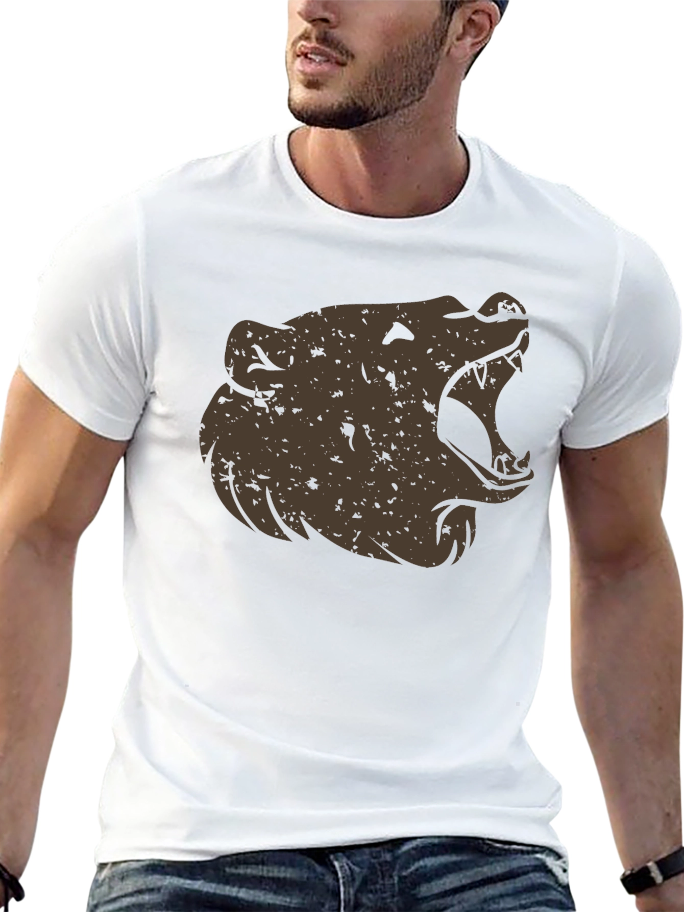 Roaring Bear Graphic Tee - Black Cotton Comfort