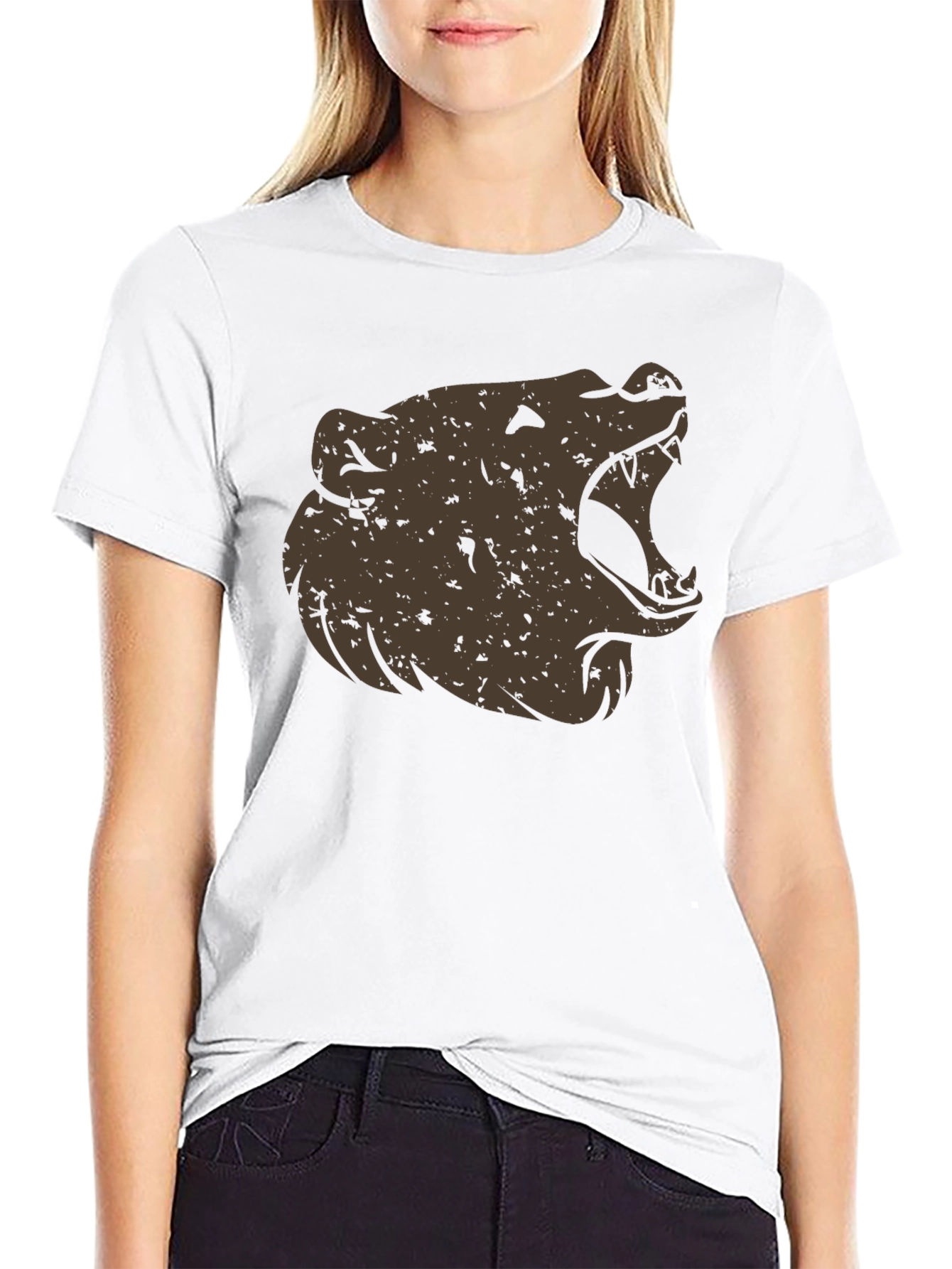 Roaring Bear Graphic Tee - Black Cotton Comfort