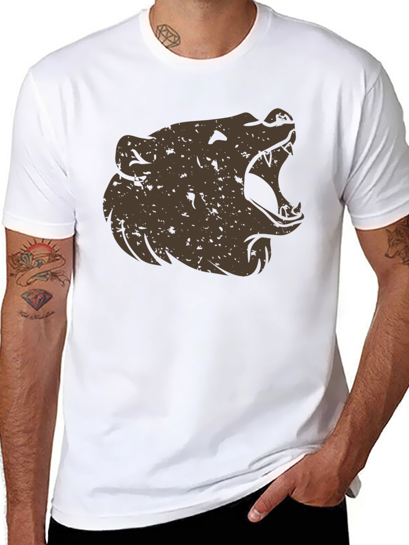 Roaring Bear Graphic Tee - Black Cotton Comfort