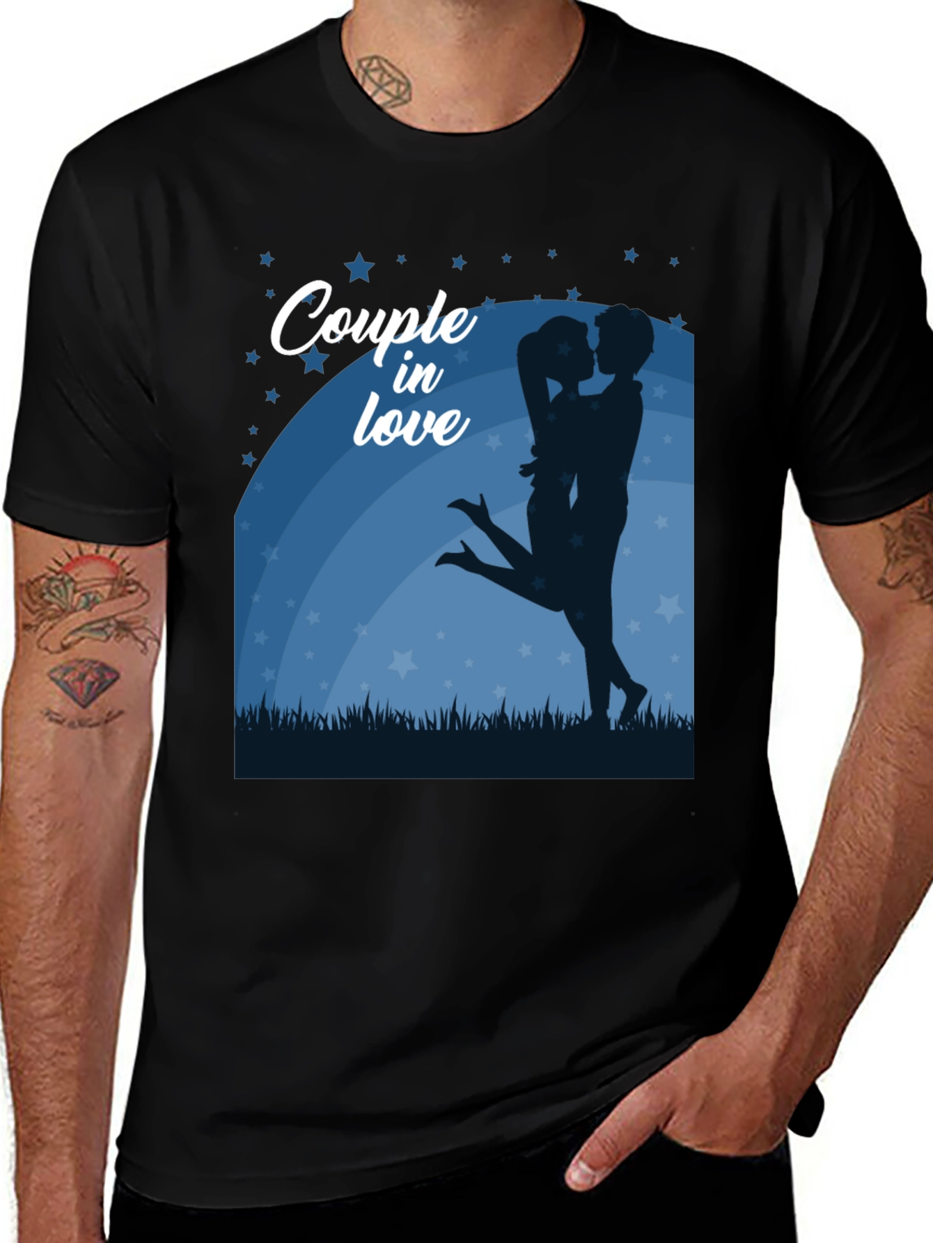 Couple in Love Graphic Tee - Romantic Black Shirt