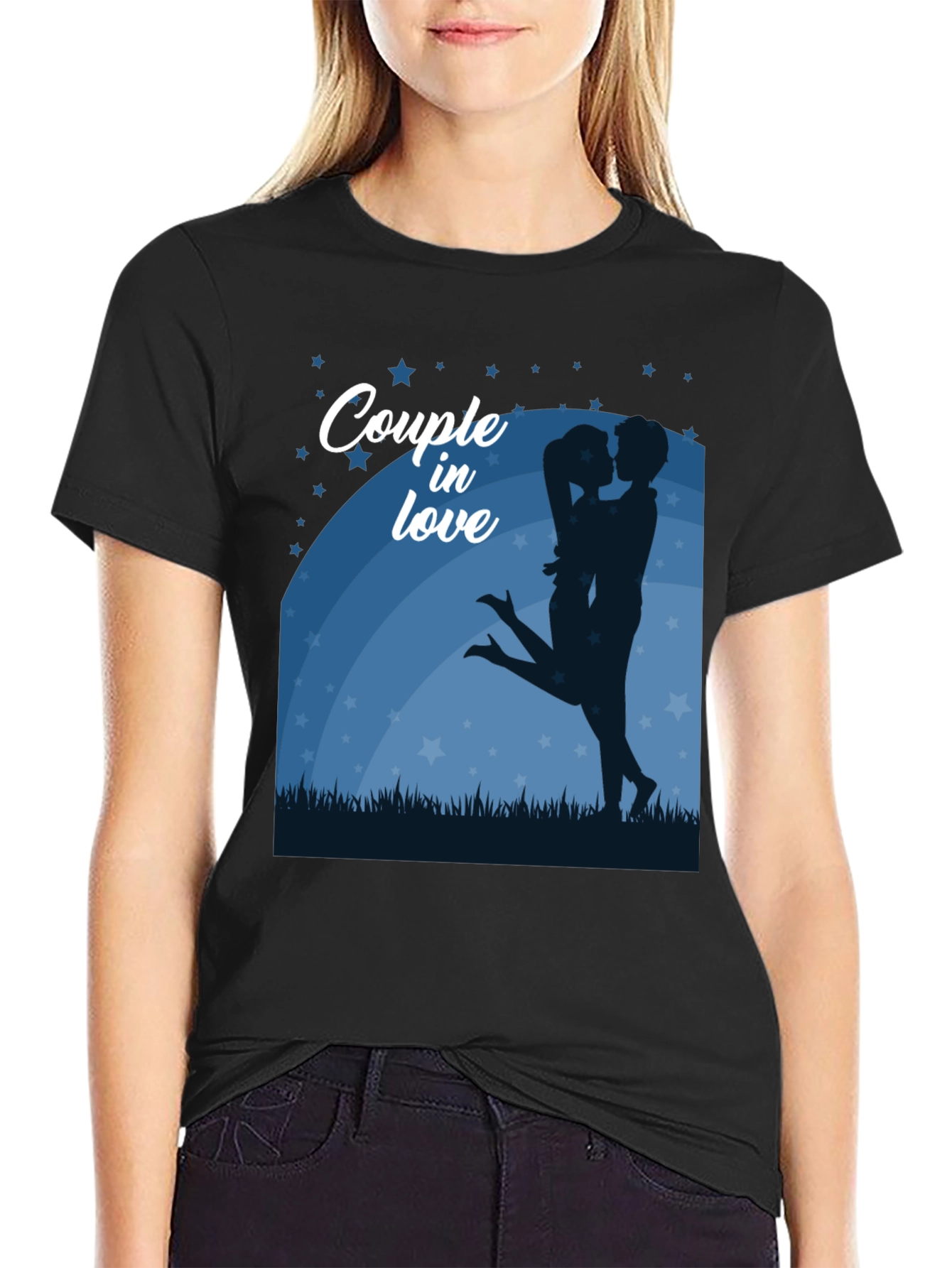 Couple in Love Graphic Tee - Romantic Black Shirt
