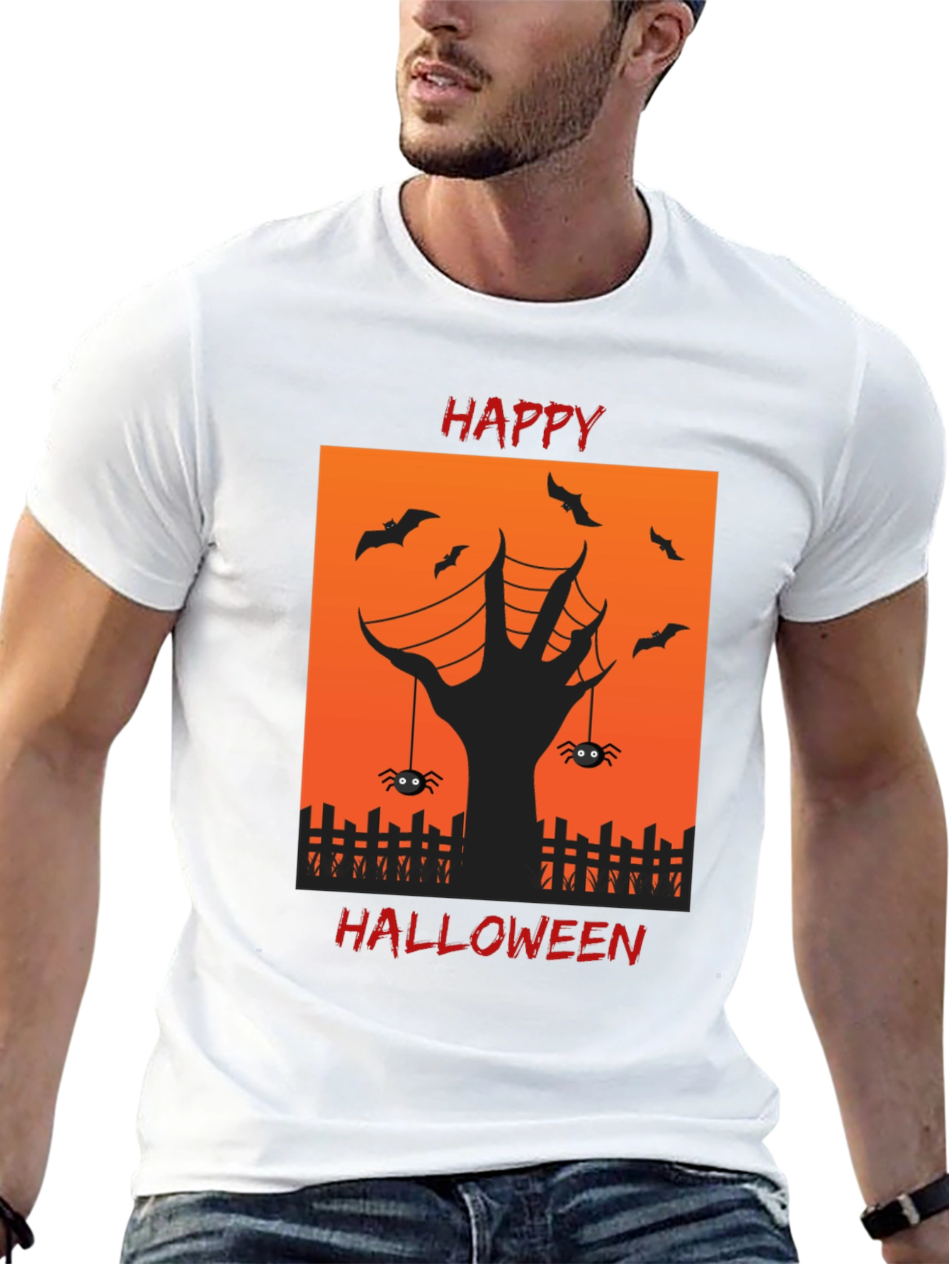 Happy Halloween T-Shirt with Spooky Hand Design