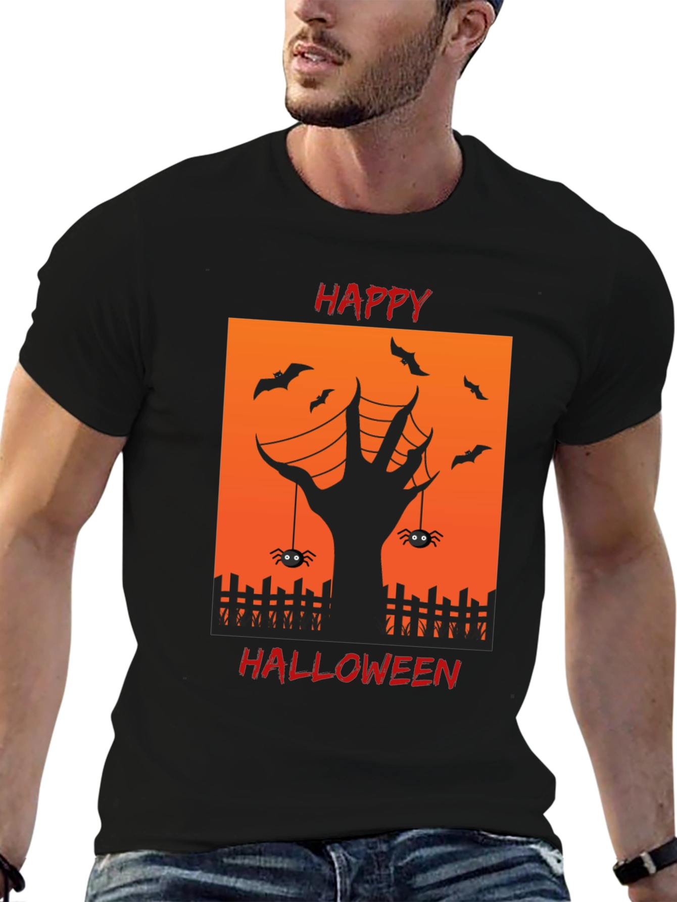 Happy Halloween T-Shirt with Spooky Hand Design