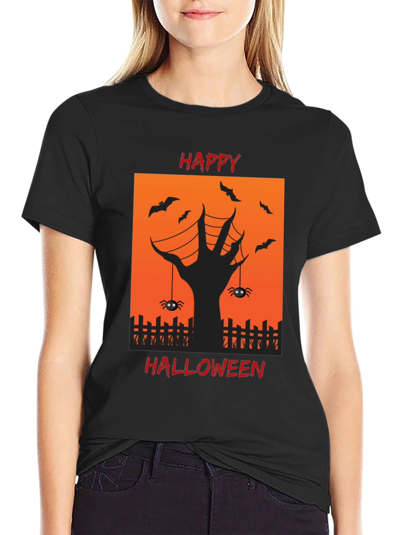 Happy Halloween T-Shirt with Spooky Hand Design
