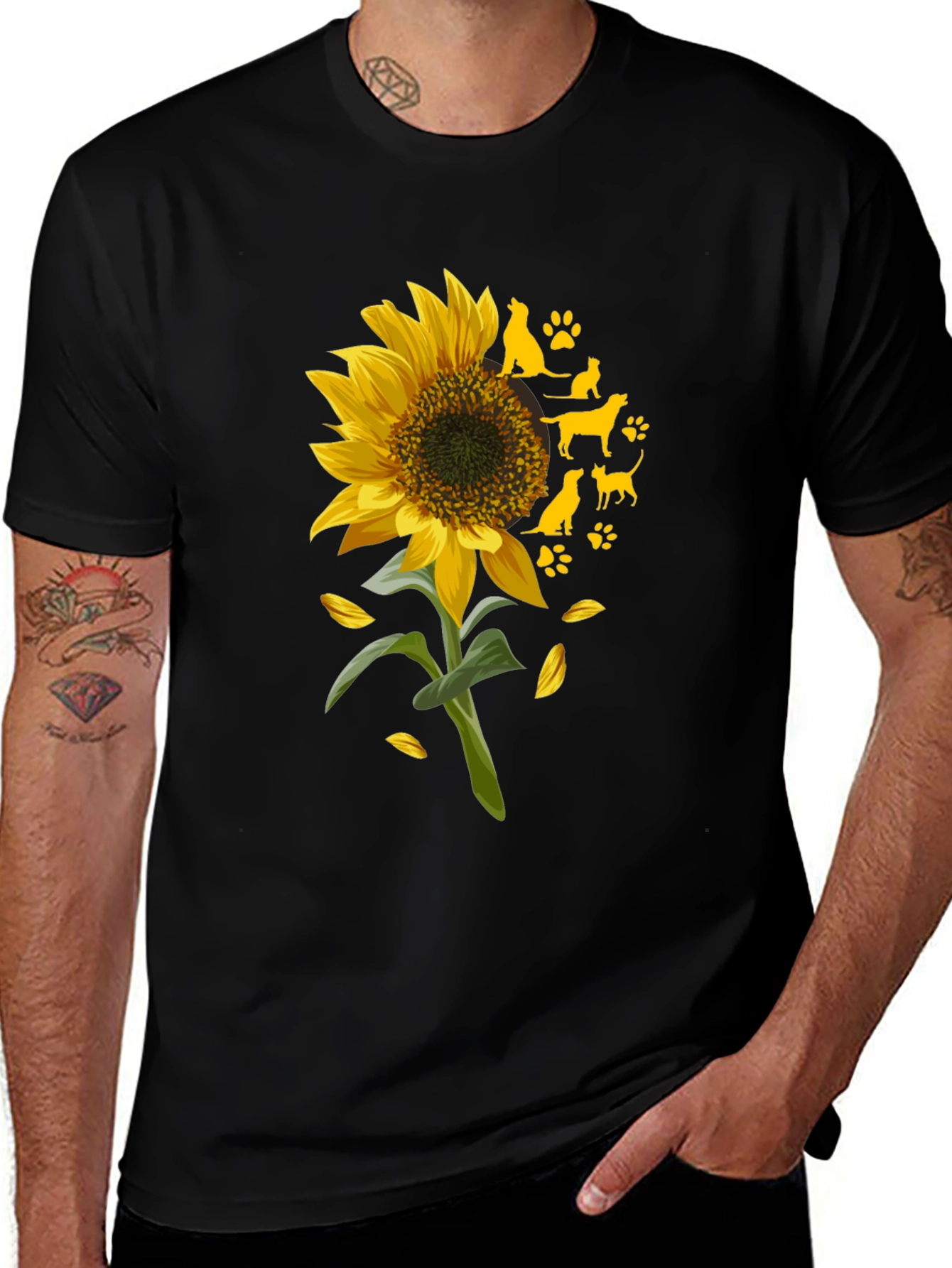 Sunflower & Dog Silhouette Graphic Tee