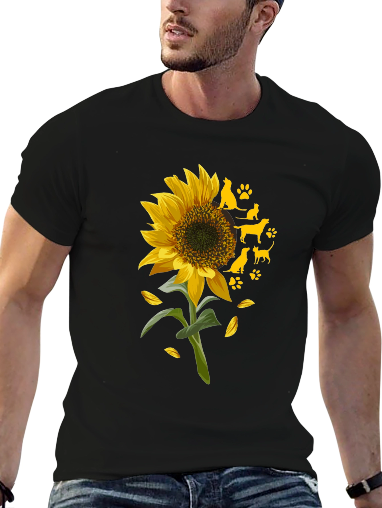 Sunflower & Dog Silhouette Graphic Tee