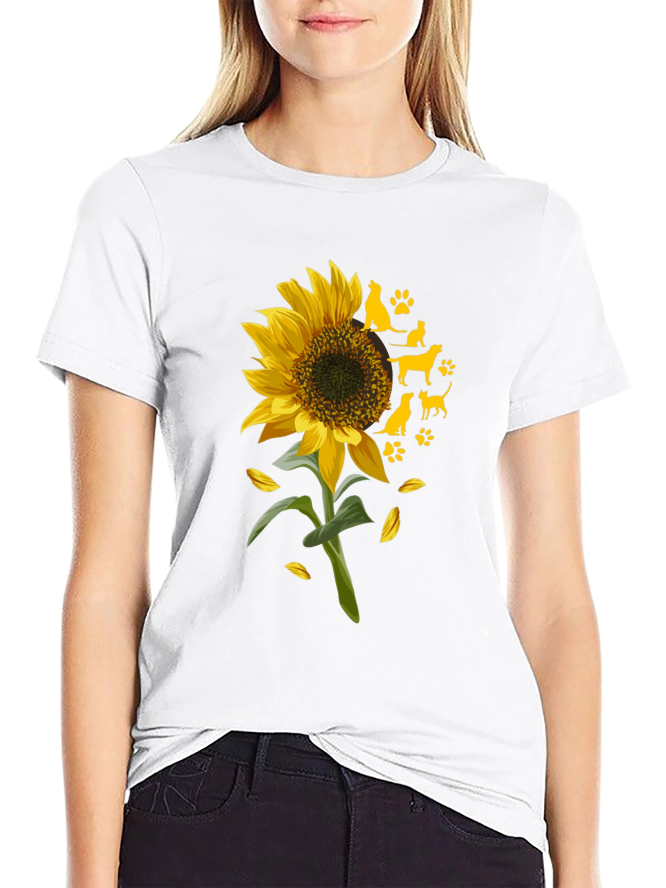 Sunflower & Dog Silhouette Graphic Tee