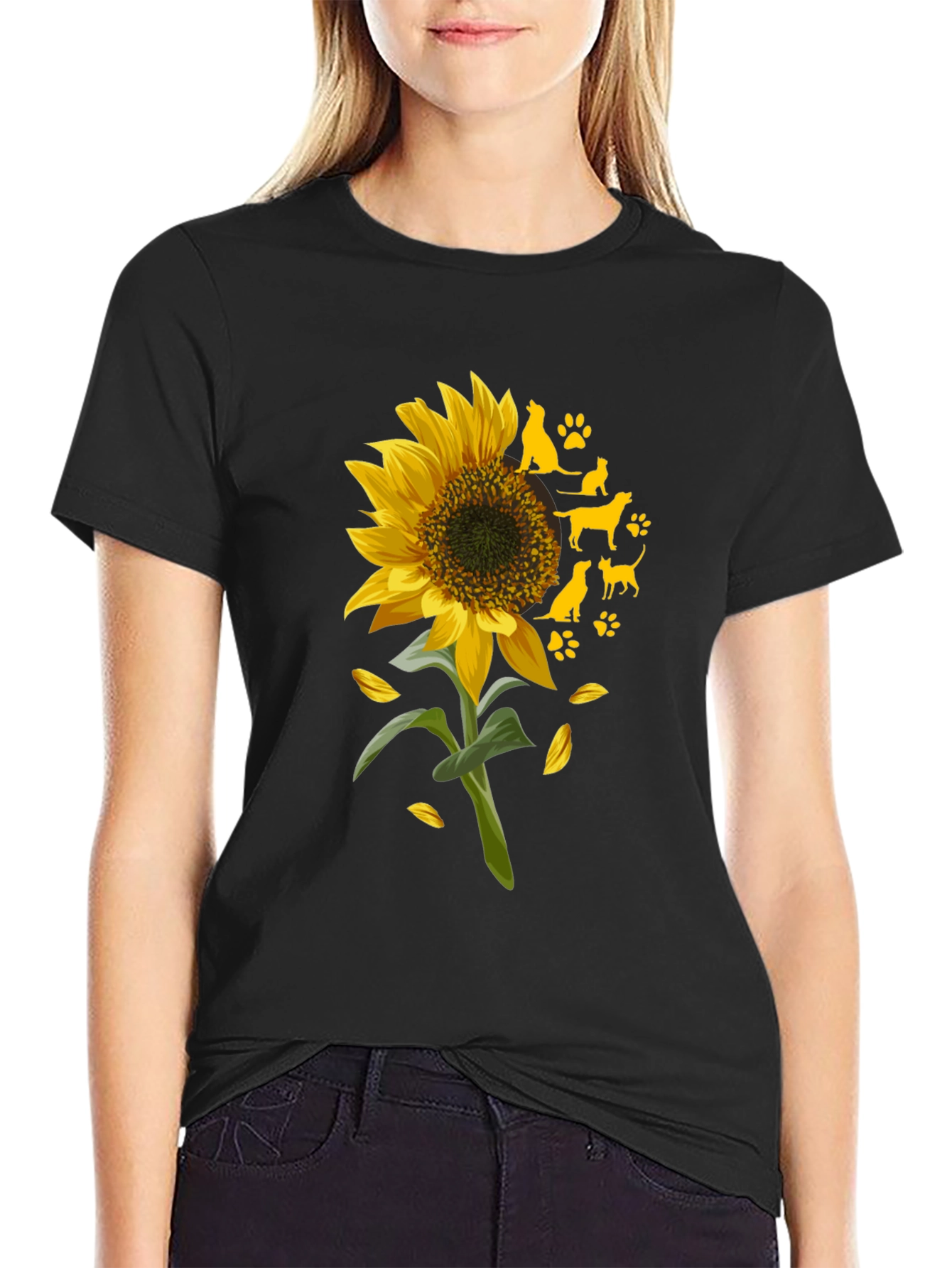 Sunflower & Dog Silhouette Graphic Tee