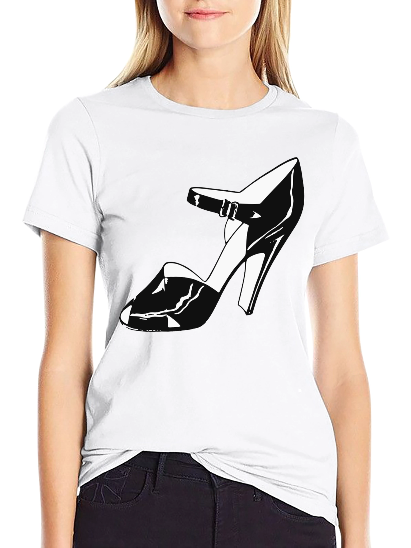 Black T-Shirt with High Heel Shoe Graphic