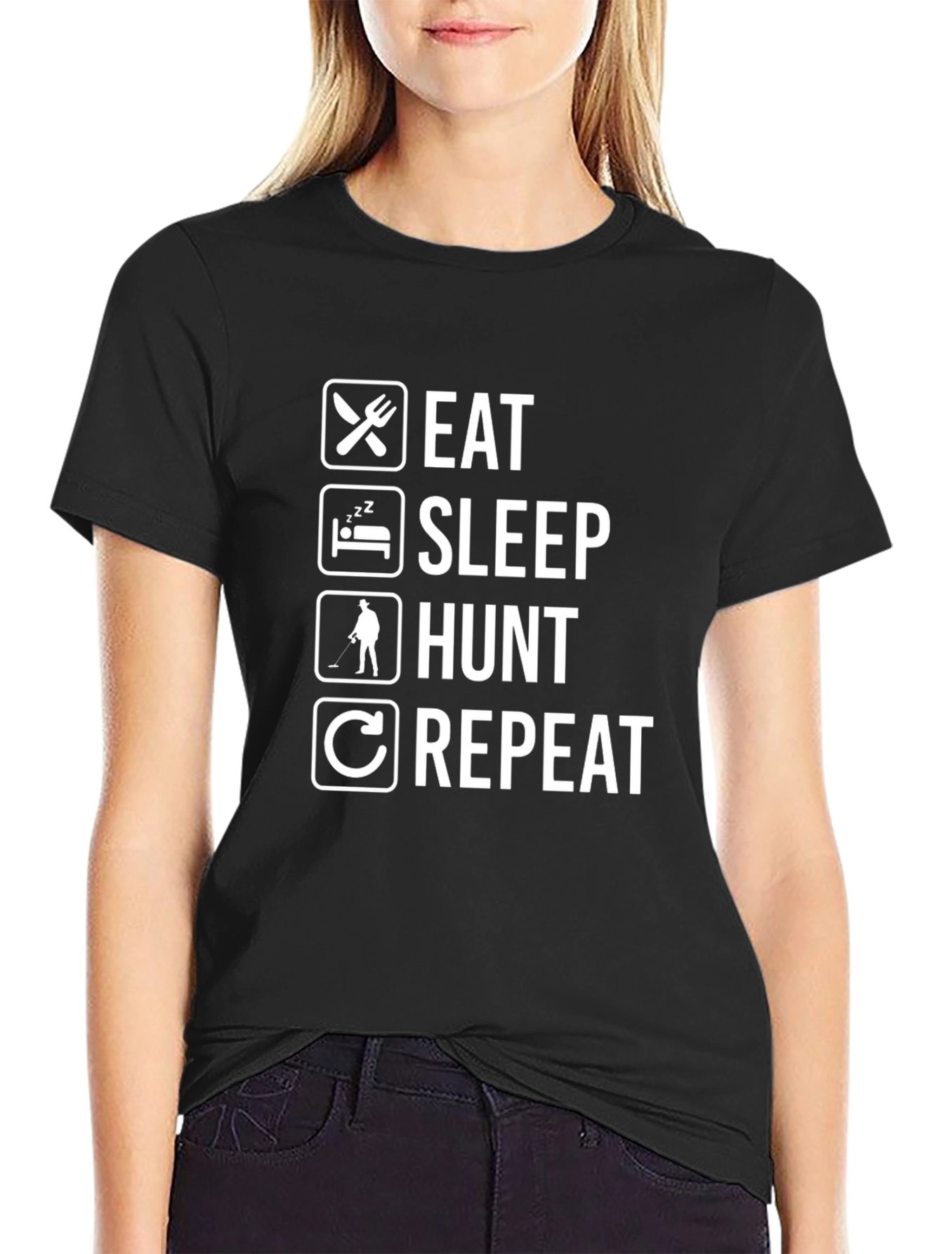 Eat Sleep Hunt Repeat T-Shirt - Black Hunting Tee