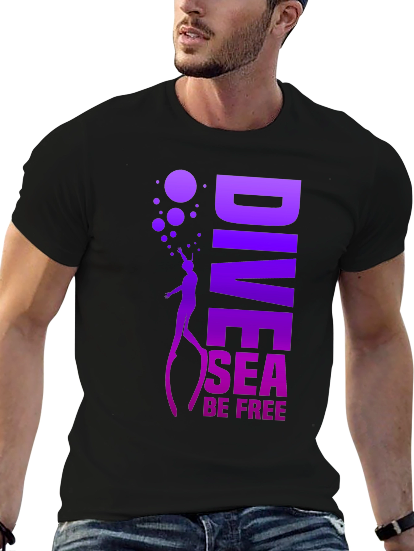 Dive Sea Be Free Graphic Tee - Black