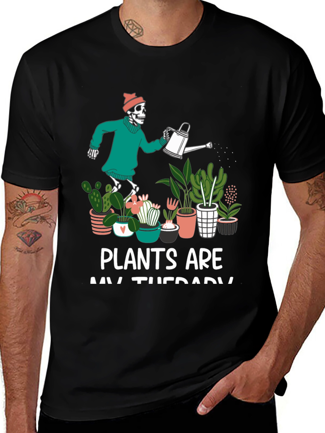 Plants are My Therapy Skeleton T-Shirt