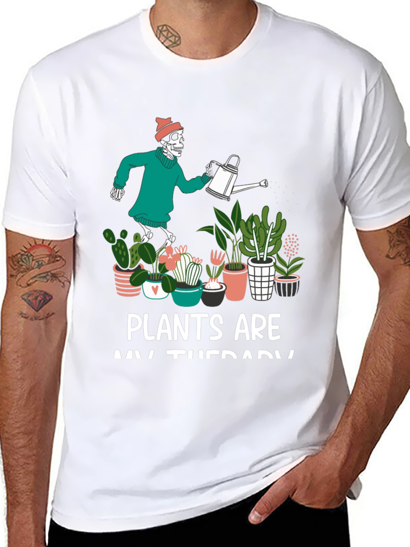 Plants are My Therapy Skeleton T-Shirt