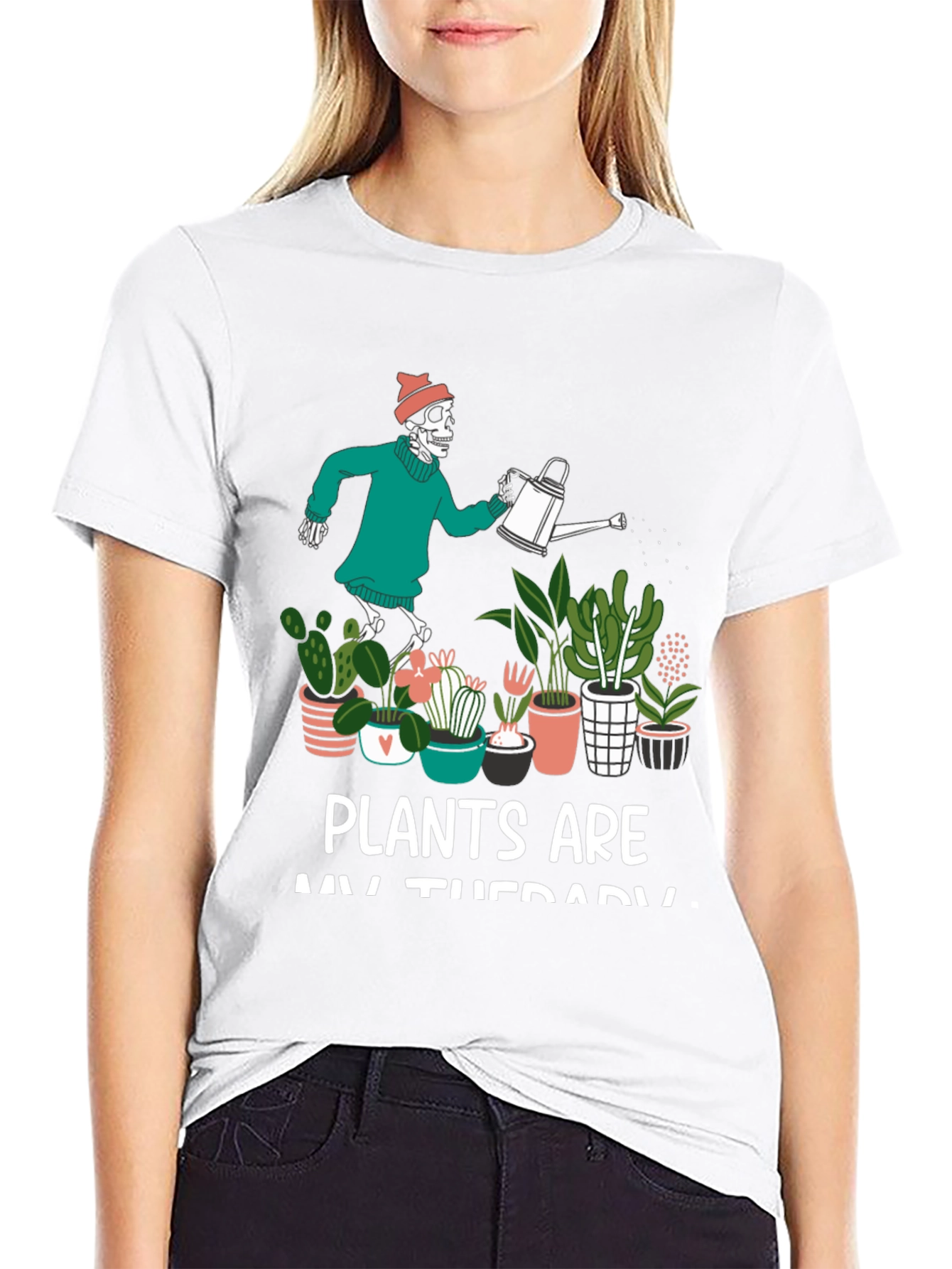Plants are My Therapy Skeleton T-Shirt