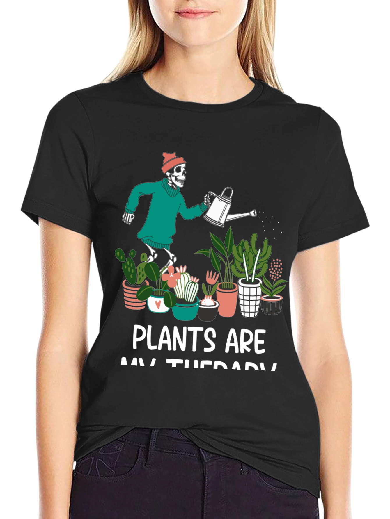 Plants are My Therapy Skeleton T-Shirt