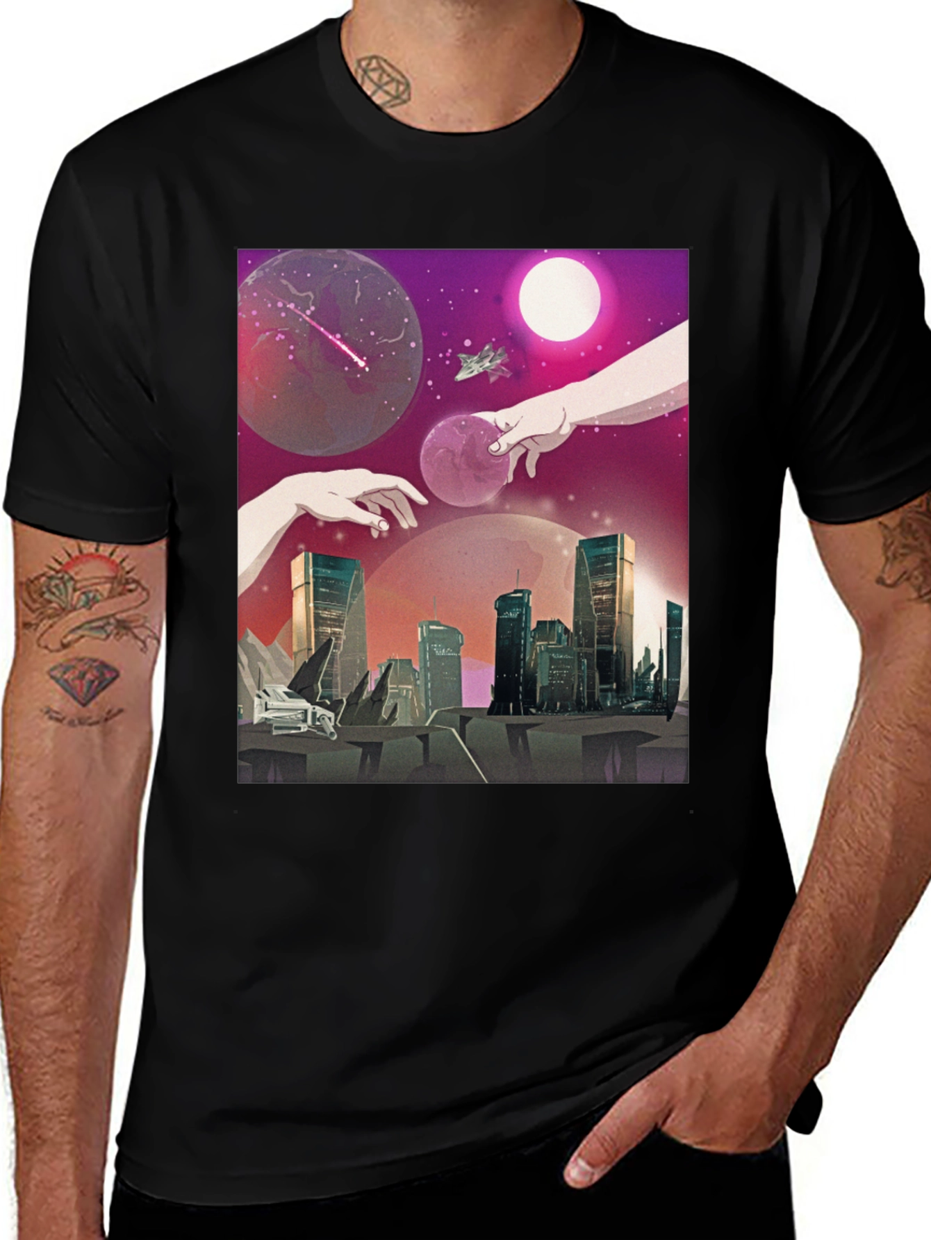 Sci-Fi Cityscape Graphic T-Shirt